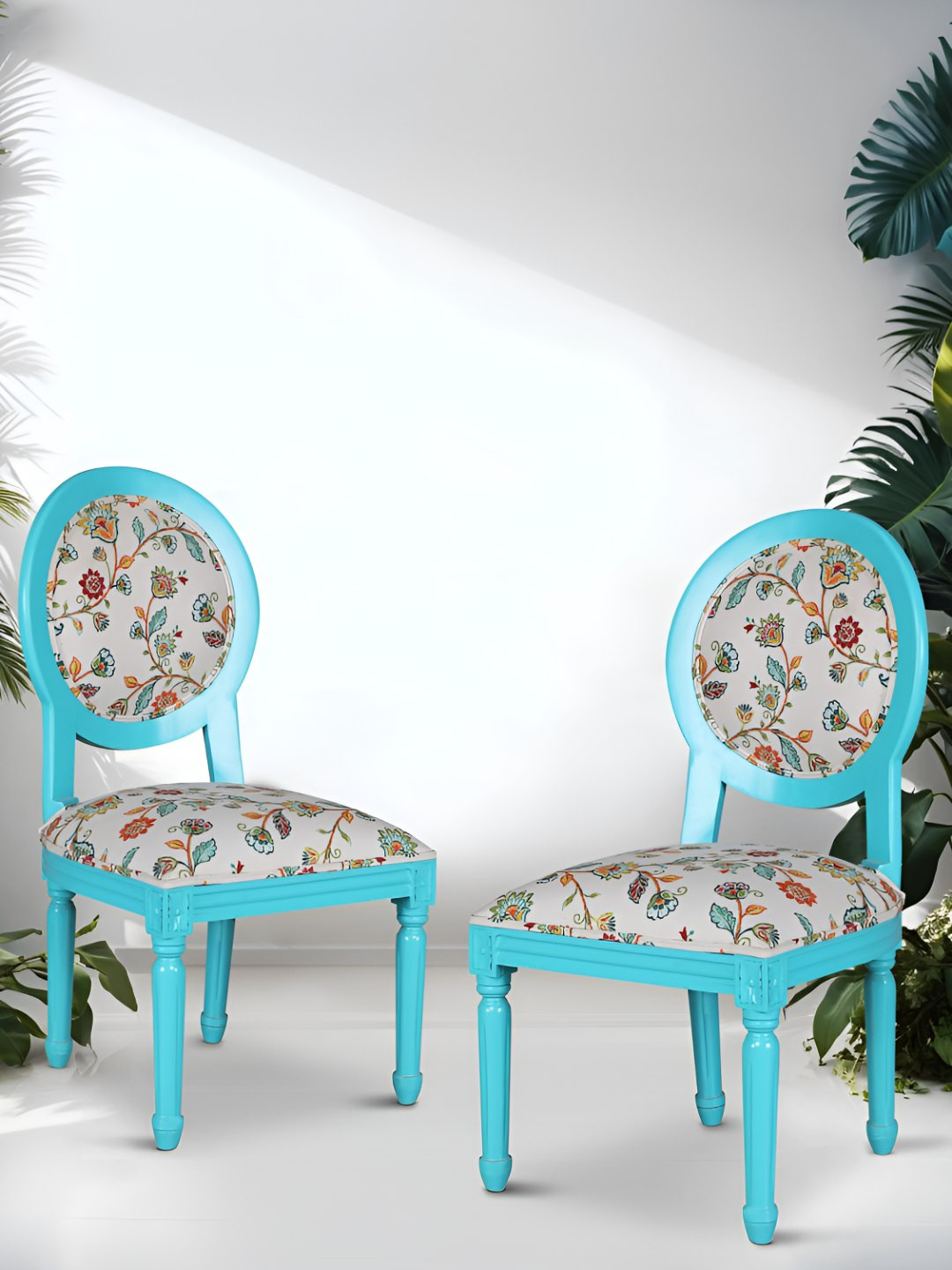 GLOBALLY INDIAN Blue & Grey 2 Pieces Printed Wooden Lounge Chairs