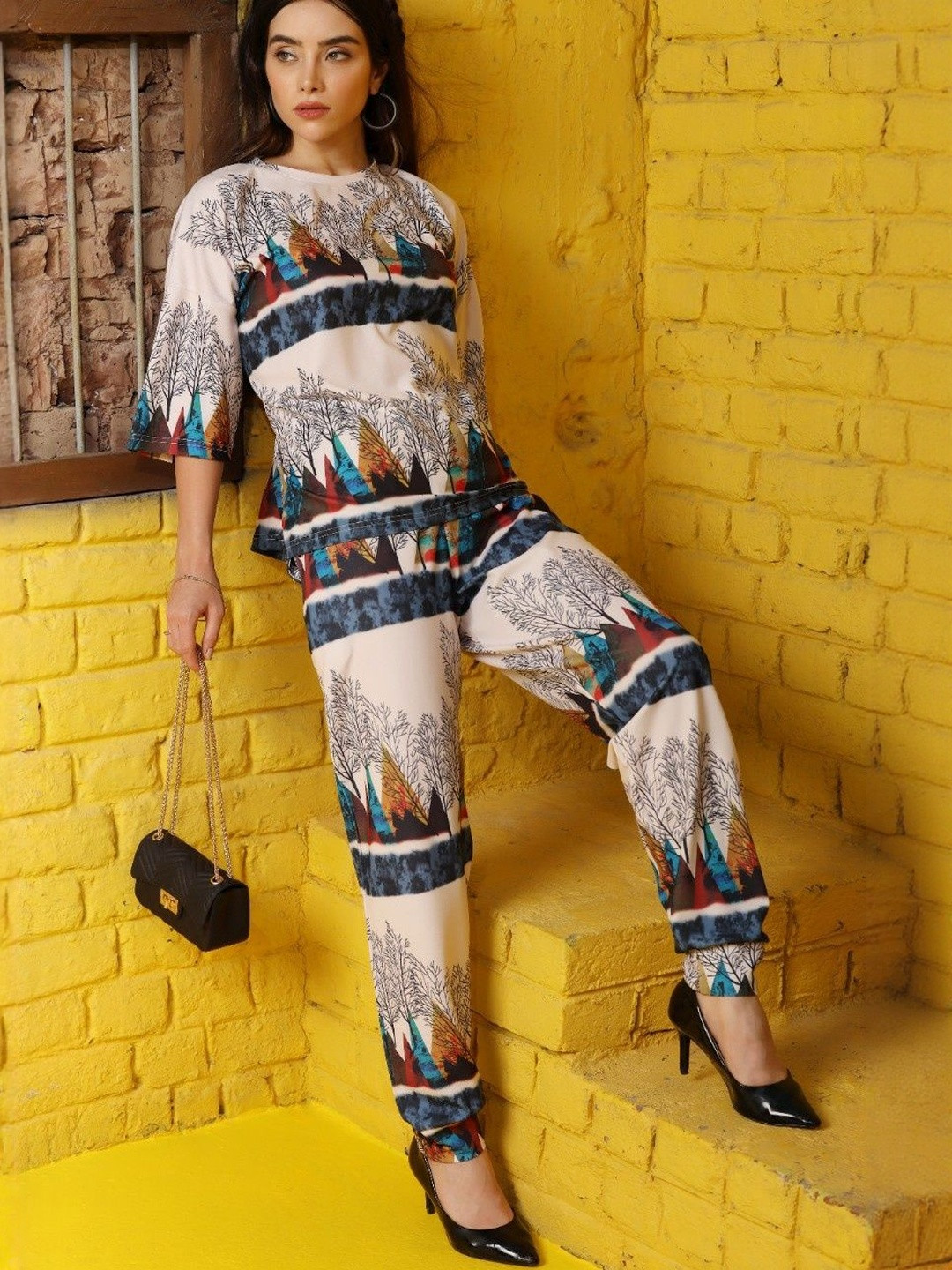 SZN Women Cream Abstract  Tops