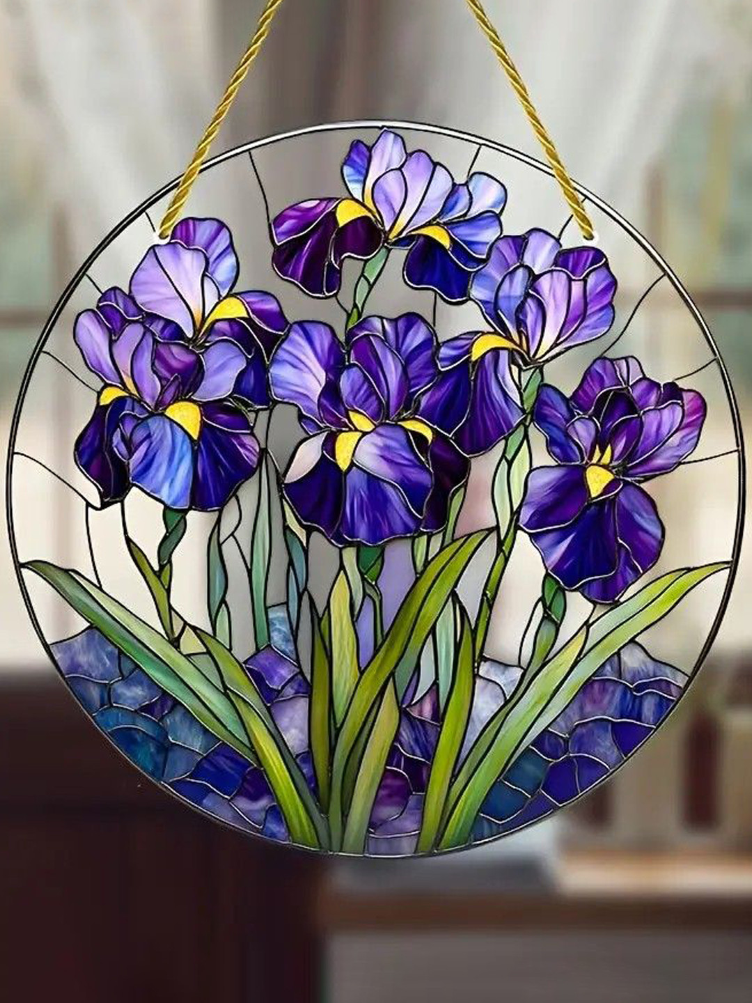 BS AMOR Purple & Green Hanging Flower Round UV-Printed Suncatcher