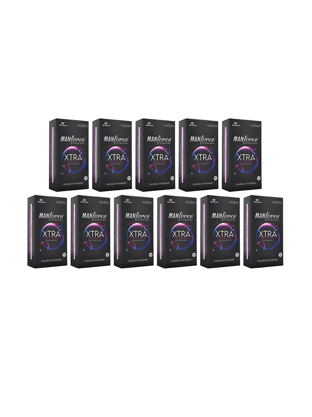 Manforce Set Of 11 Xtra Passion Ultra Thin Climax Delay Condom - Unflavoured - 10Pcs Each