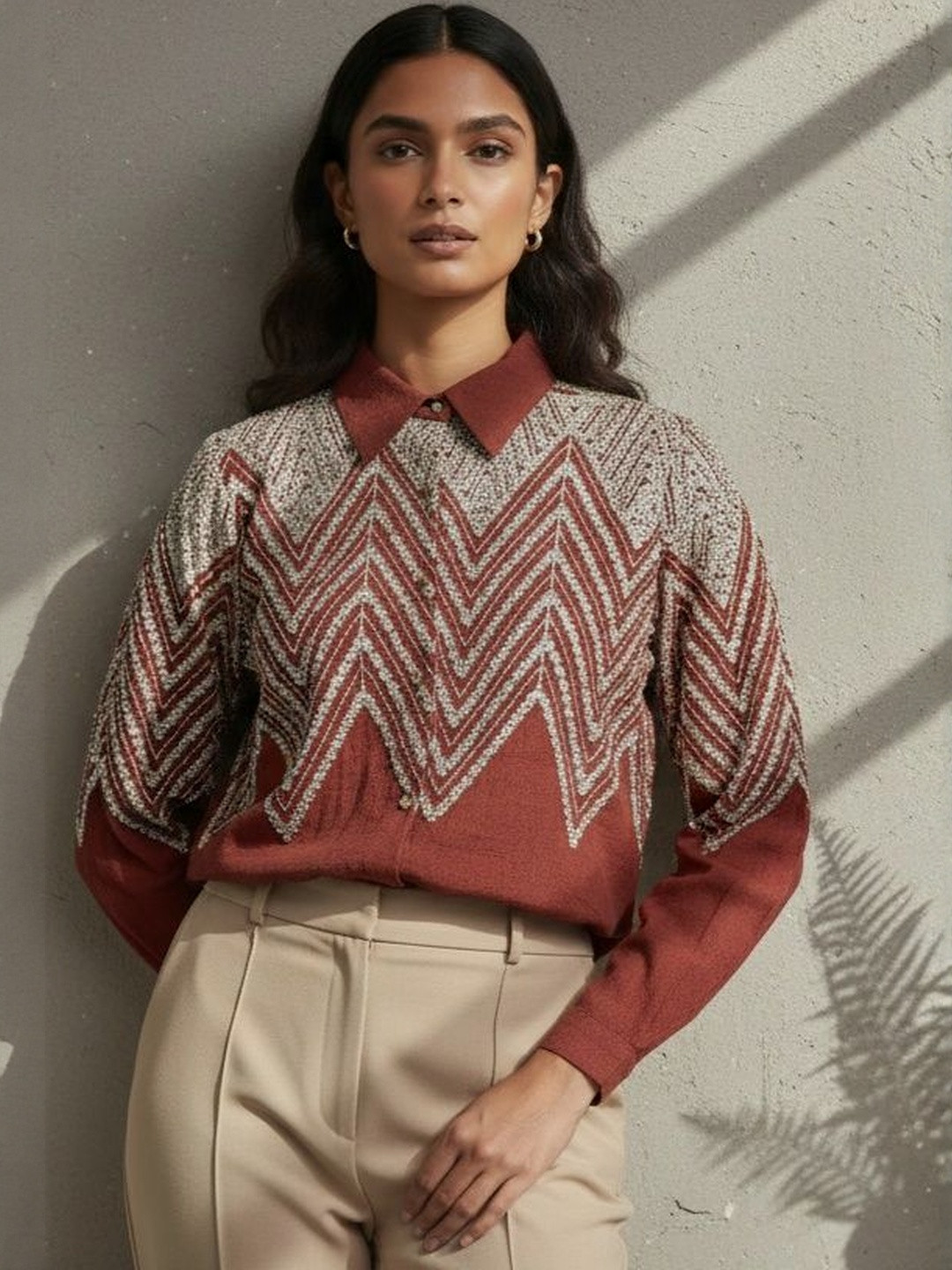 Roadster Women Spread Collar Textured Polyester Shirt