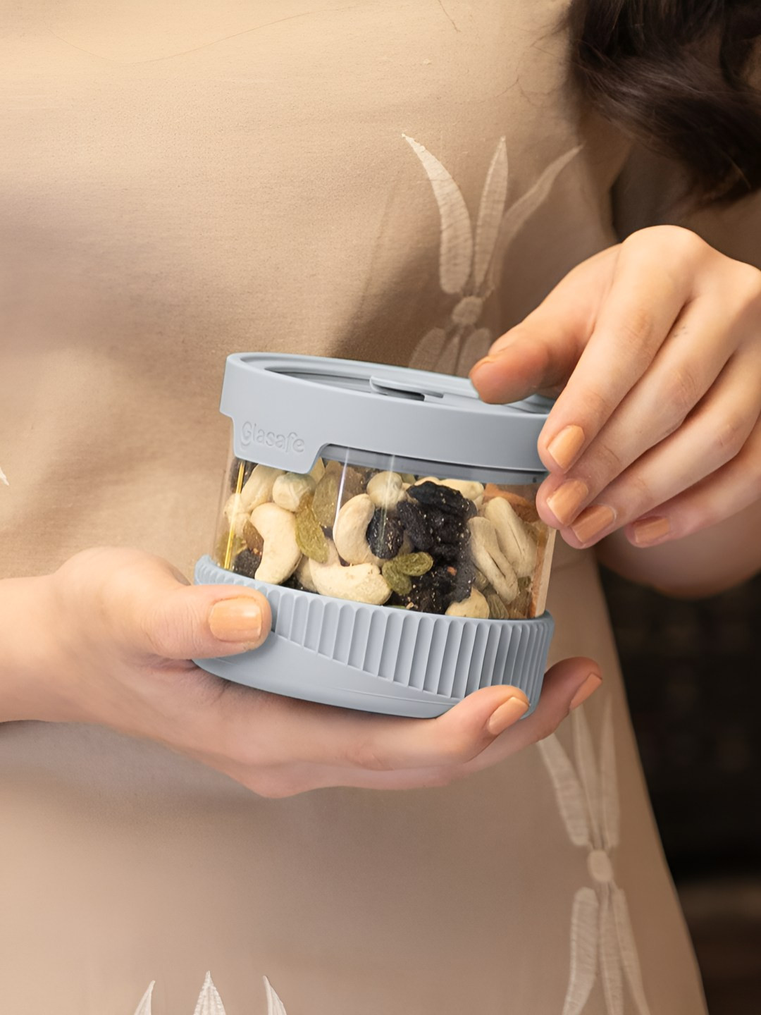 GLASAFE Store 'O' Fresh Grey Borosilicate Glass Container 450ml