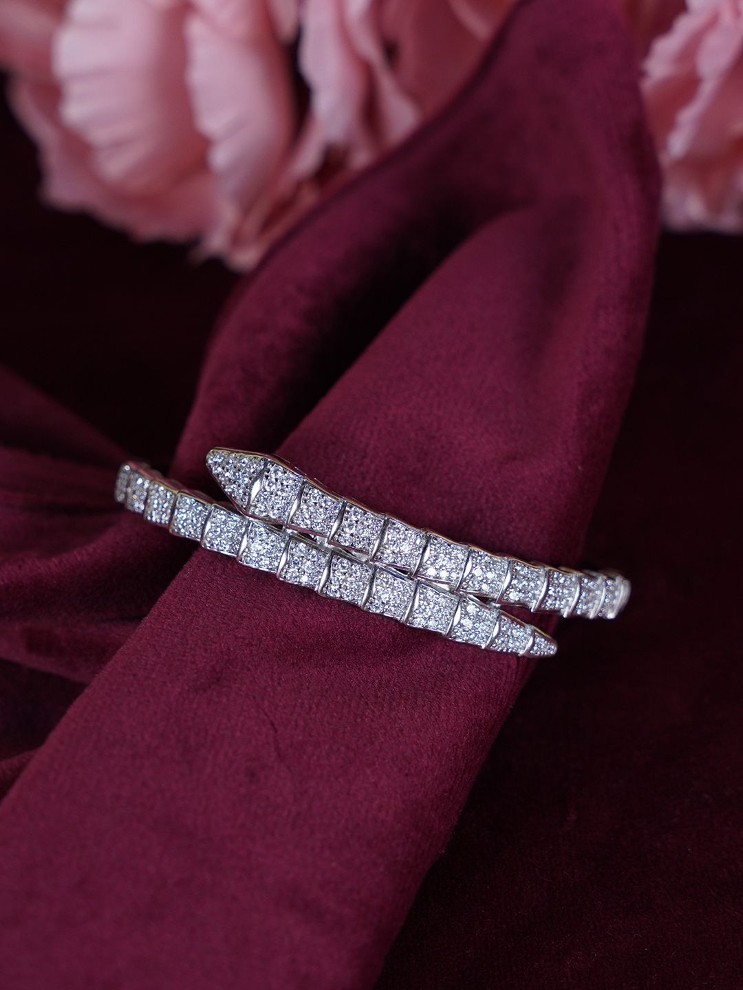 Silverings 925 Sterling Silver Artificial Stones Studded Kada Bracelet