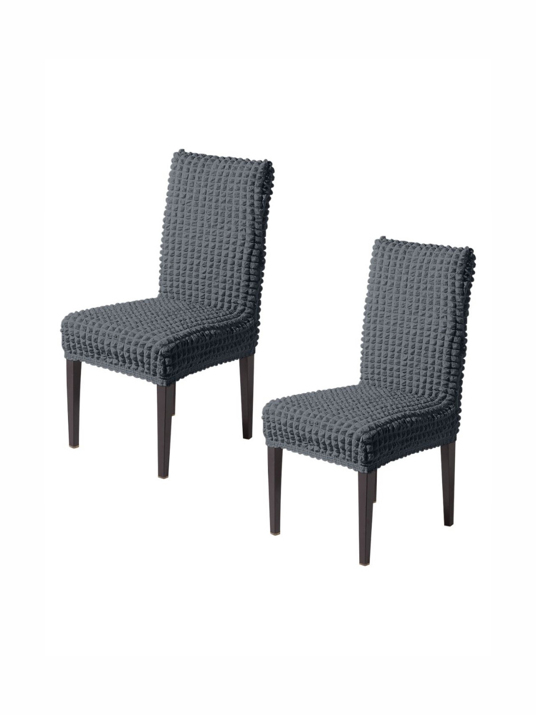 HOKIPO Aria Nova Dark Grey Set of 2 280 GSM Bubble Stretchable Dining Chair Covers