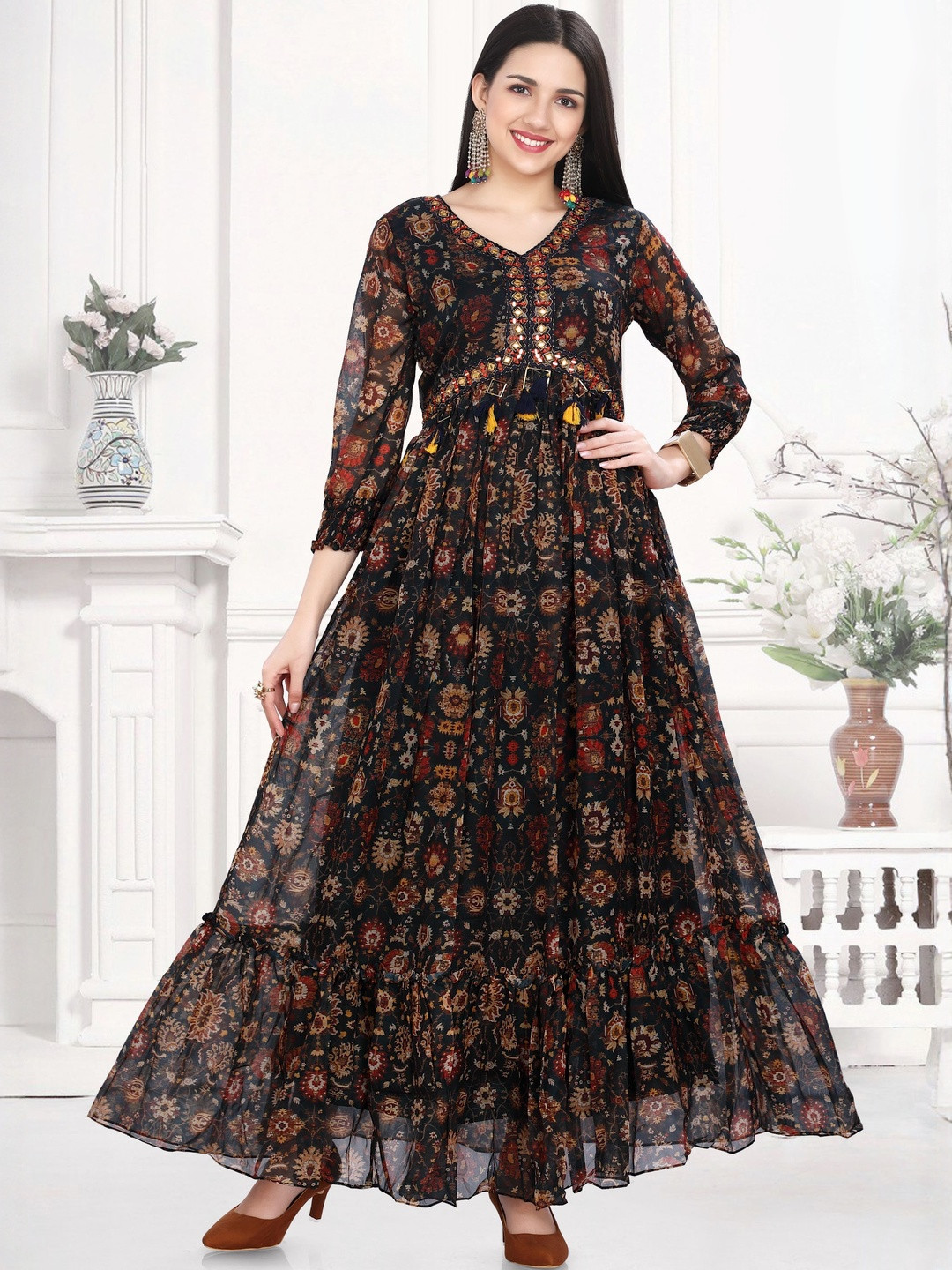 GREAT OUTFITS Women Blue Organza  Kurtis