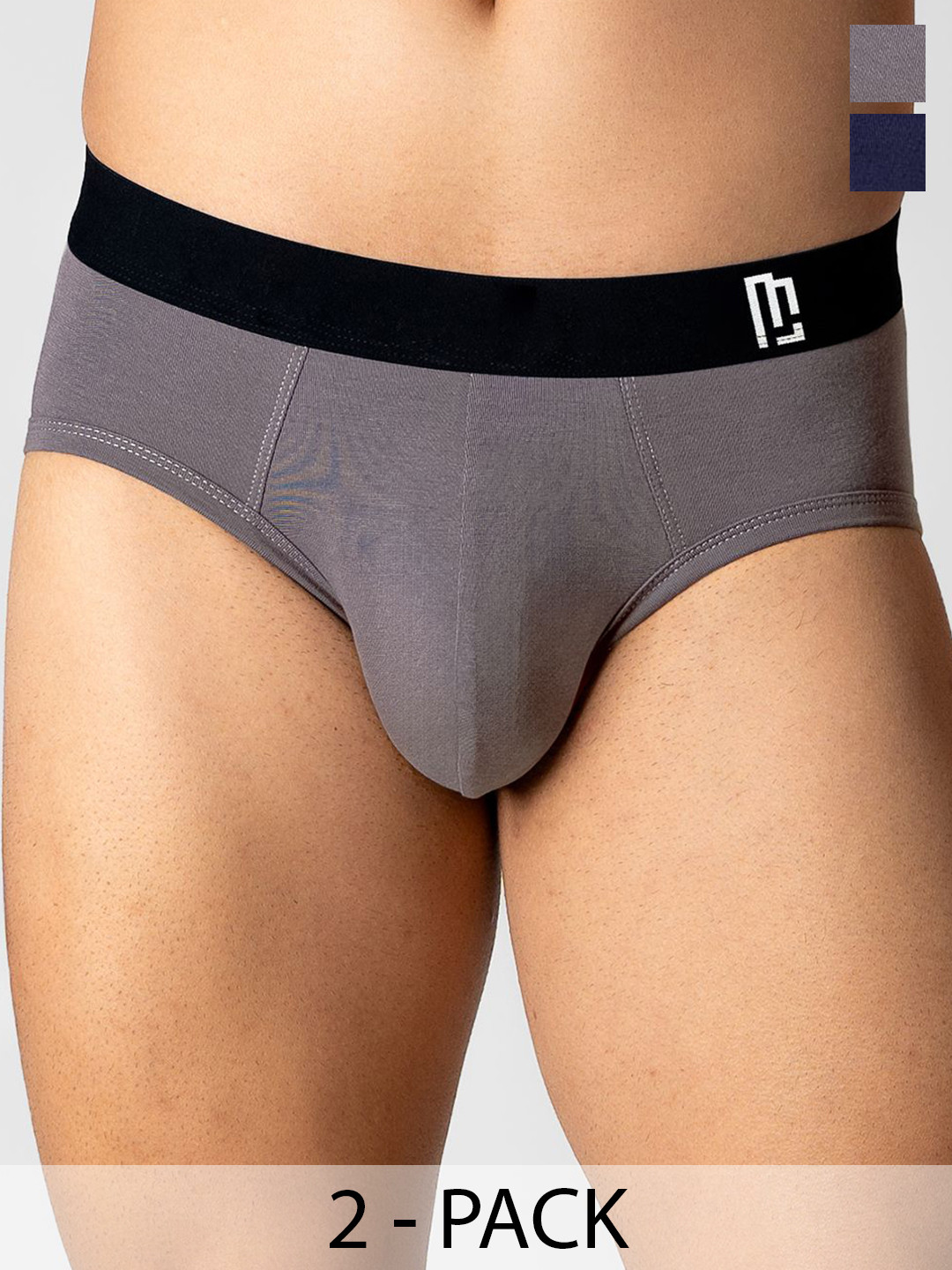 Maniac Pack Of 2 Mid-Rise Basic Briefs MN25-2PCK-MODAL-BRIF-ELST-NVY_GRY-S-Grey