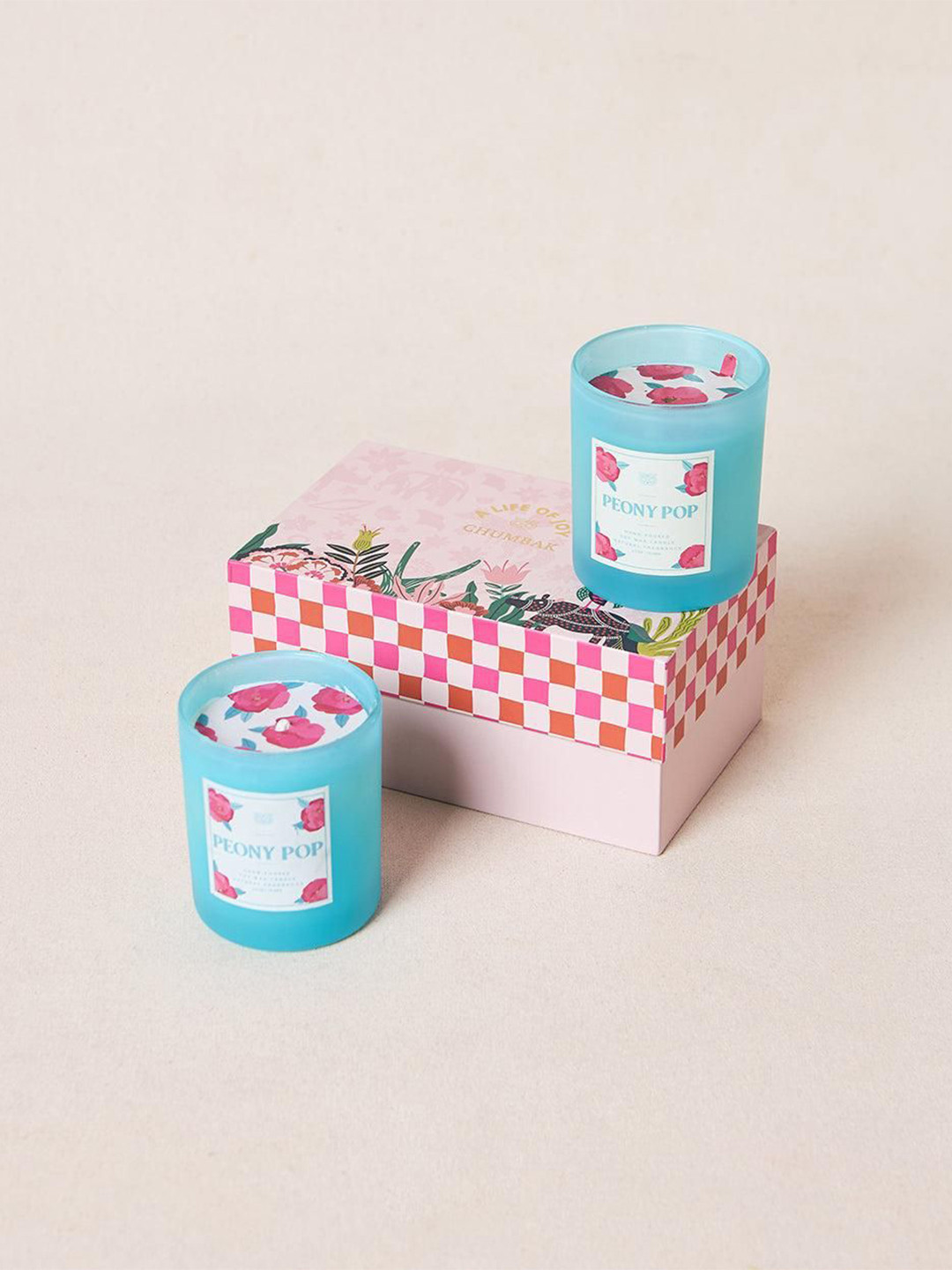 Chumbak Blue 2 Pieces Palace Memoirs Peony Pop Candles Gift Set