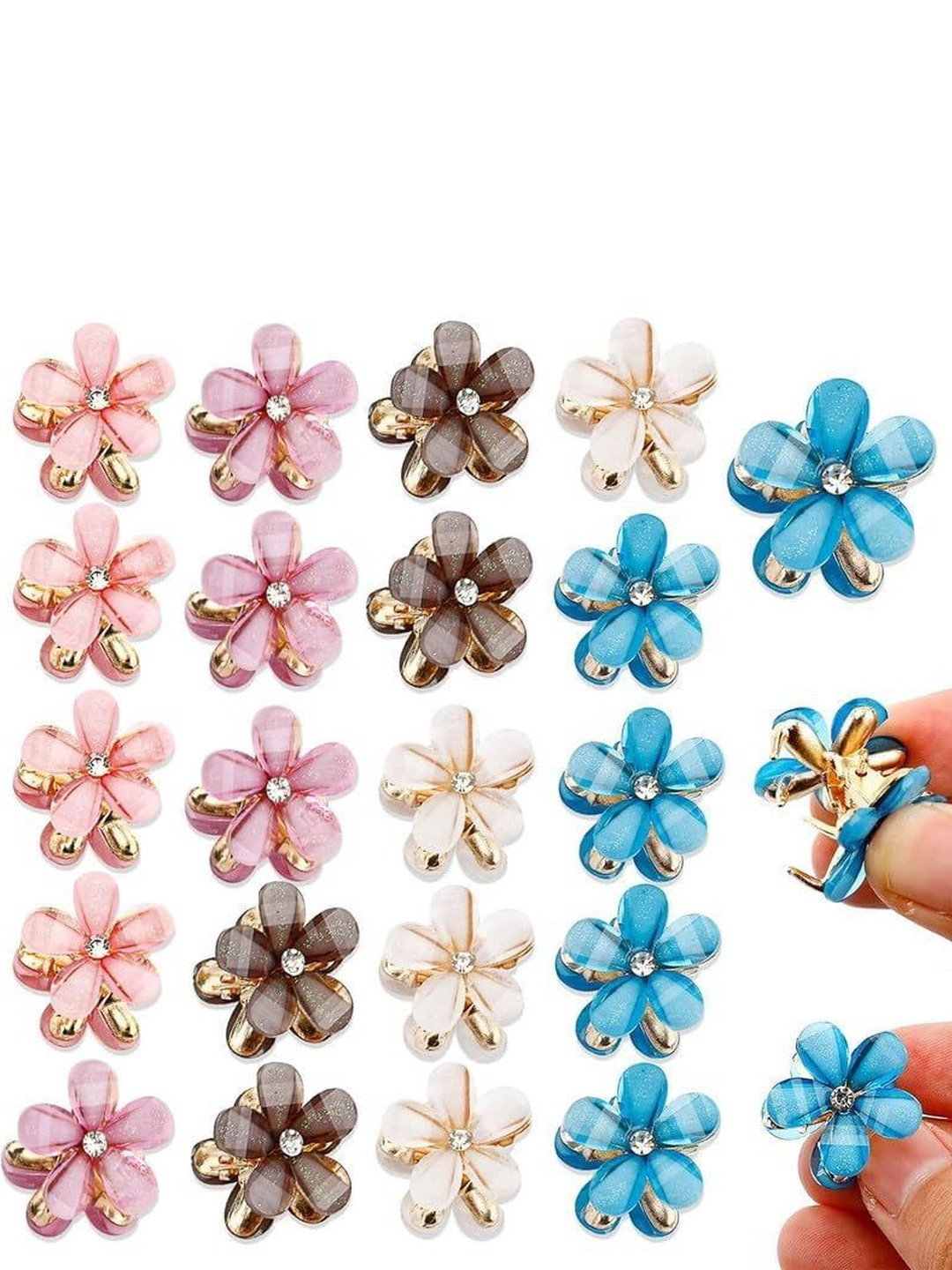 KARDIFF Pink And Blue 24 Pieces Embellished Metal Claw Clips