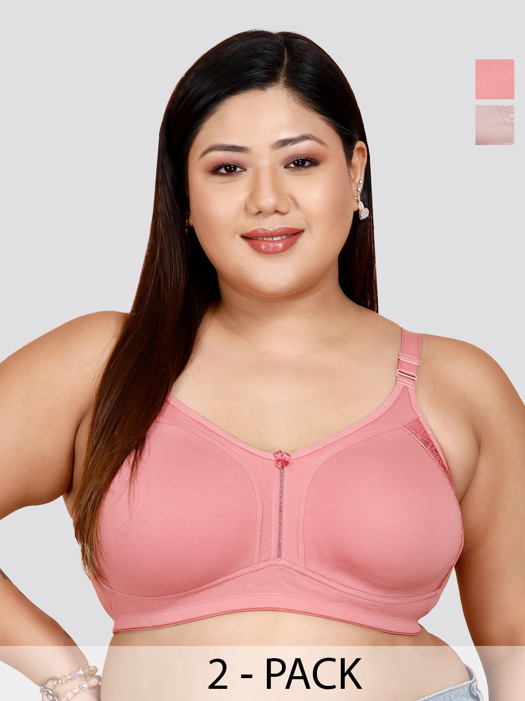 MAASHIE  Women Pack of 2 Side Panel Lace Double Layered Cups High support Seamless Bra