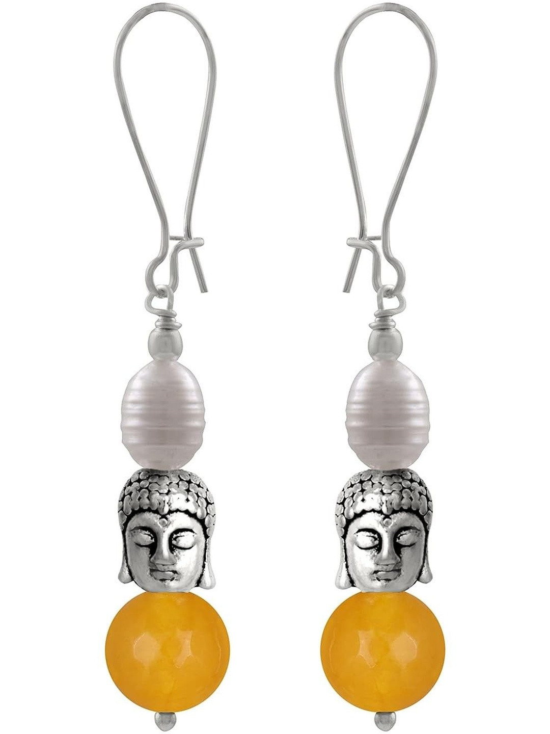 JFL - JEWELLERY FOR LESS German Silver Plated Pearls Studded Circular Shaped Drop Earrings