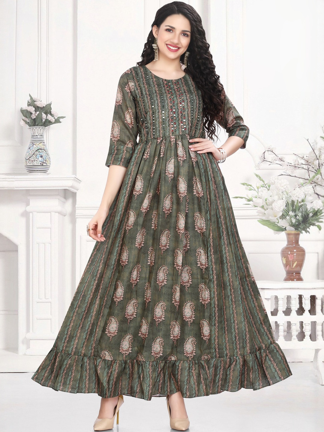 GREAT OUTFITS Paisley Printed Anarkali Pure Cotton Kurti