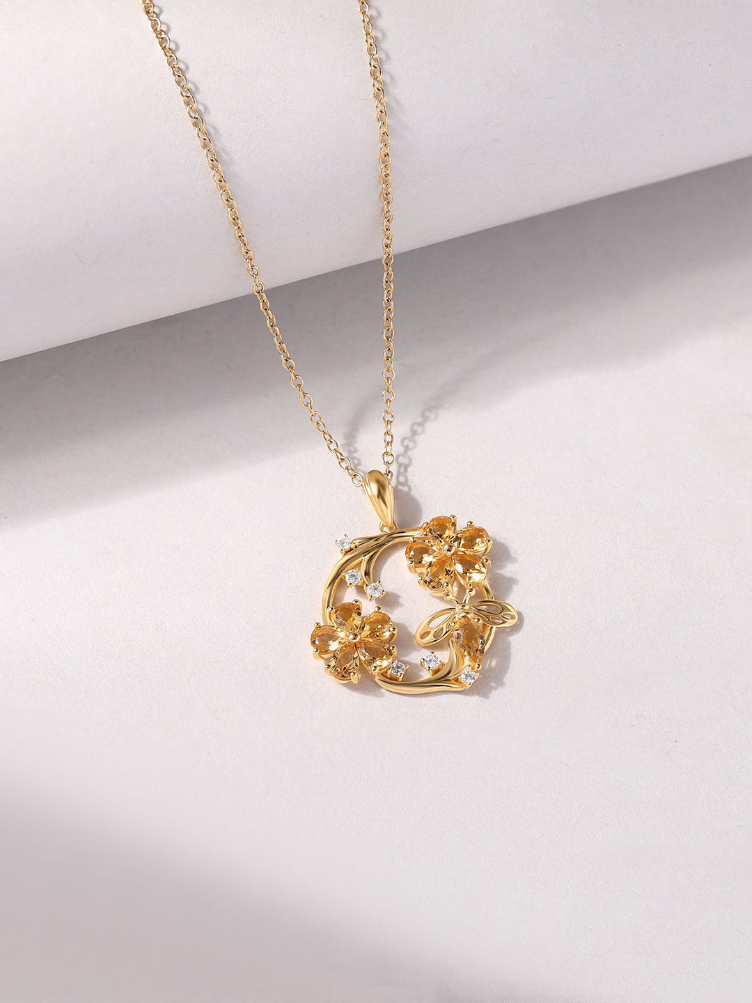 Ornate Jewels 925 Silver 18k Gold Plated Natural Citrine Pendant With Chain
