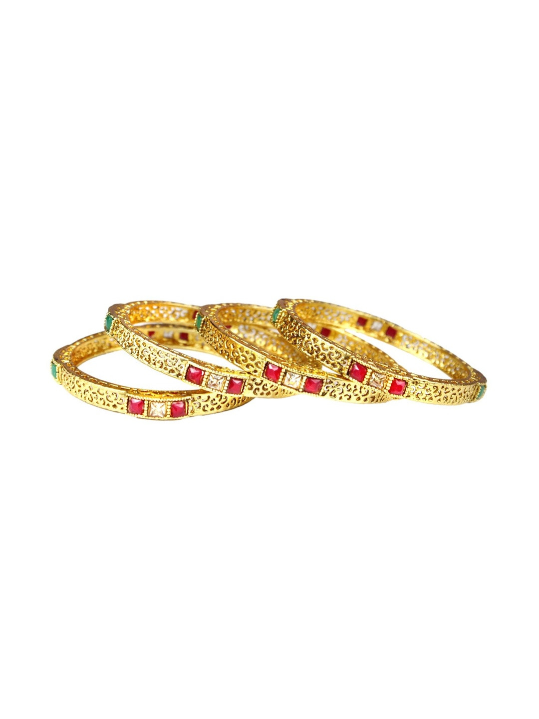 Sitashi Set Of 4 18 K Gold-Plated Artificial Stones Studded Bangle-Style Bracelet