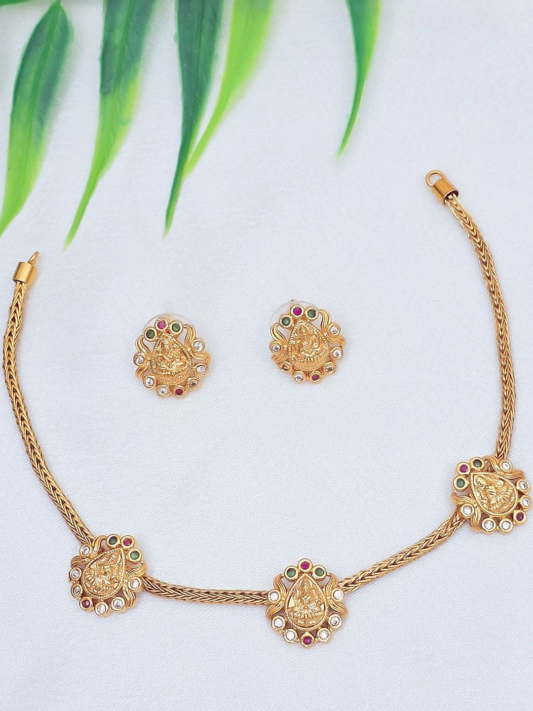 Talish Women Gold-Plated Brass Artificial Stones Necklace & Earrings