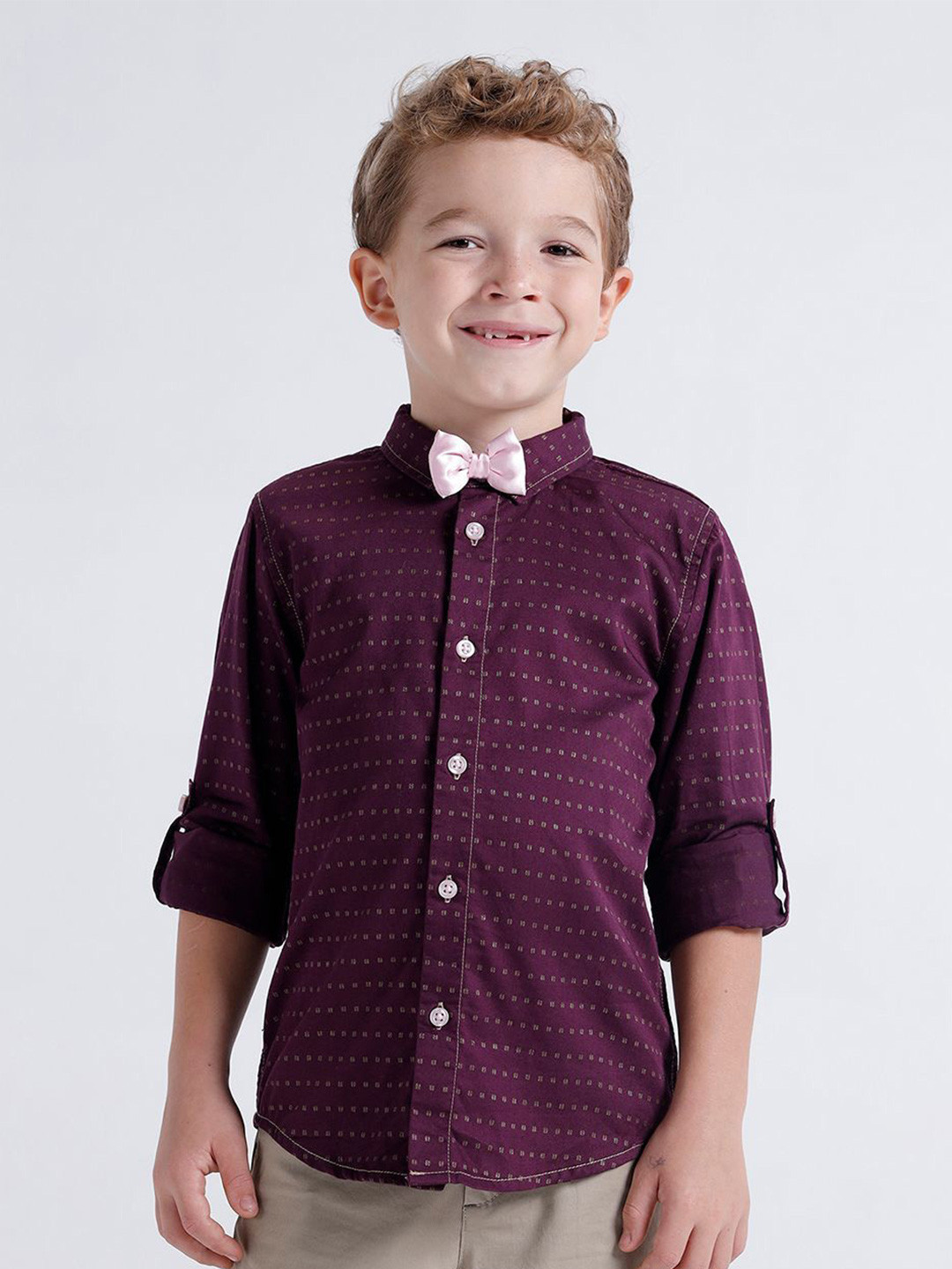 KATE & OSCAR Boys Micro Ditsy Printed Spread Collar Cotton Party Shirt