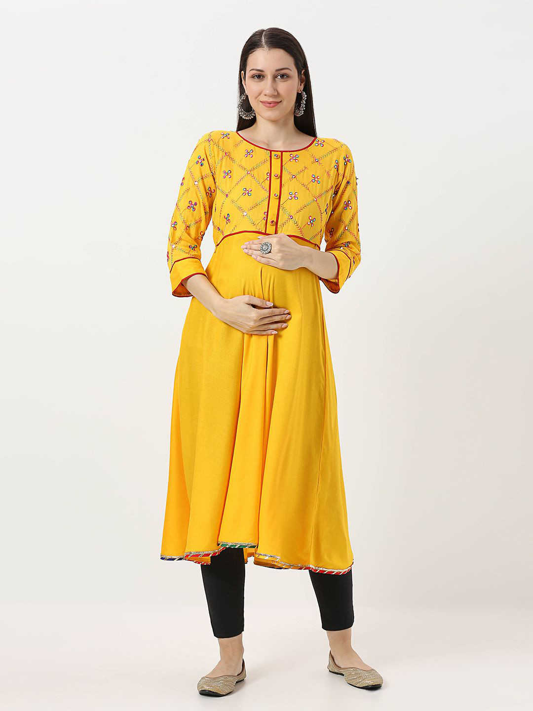 Mom For Sure by Ketki Dalal Women Embroidered Maternity Anarkali Kurta with Feeding Access