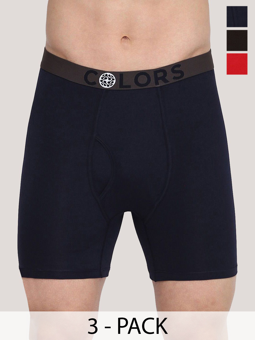 COLORS by Rupa Frontline Pack Of 3 Men Brand Logo Mid-Rise Long Trunks