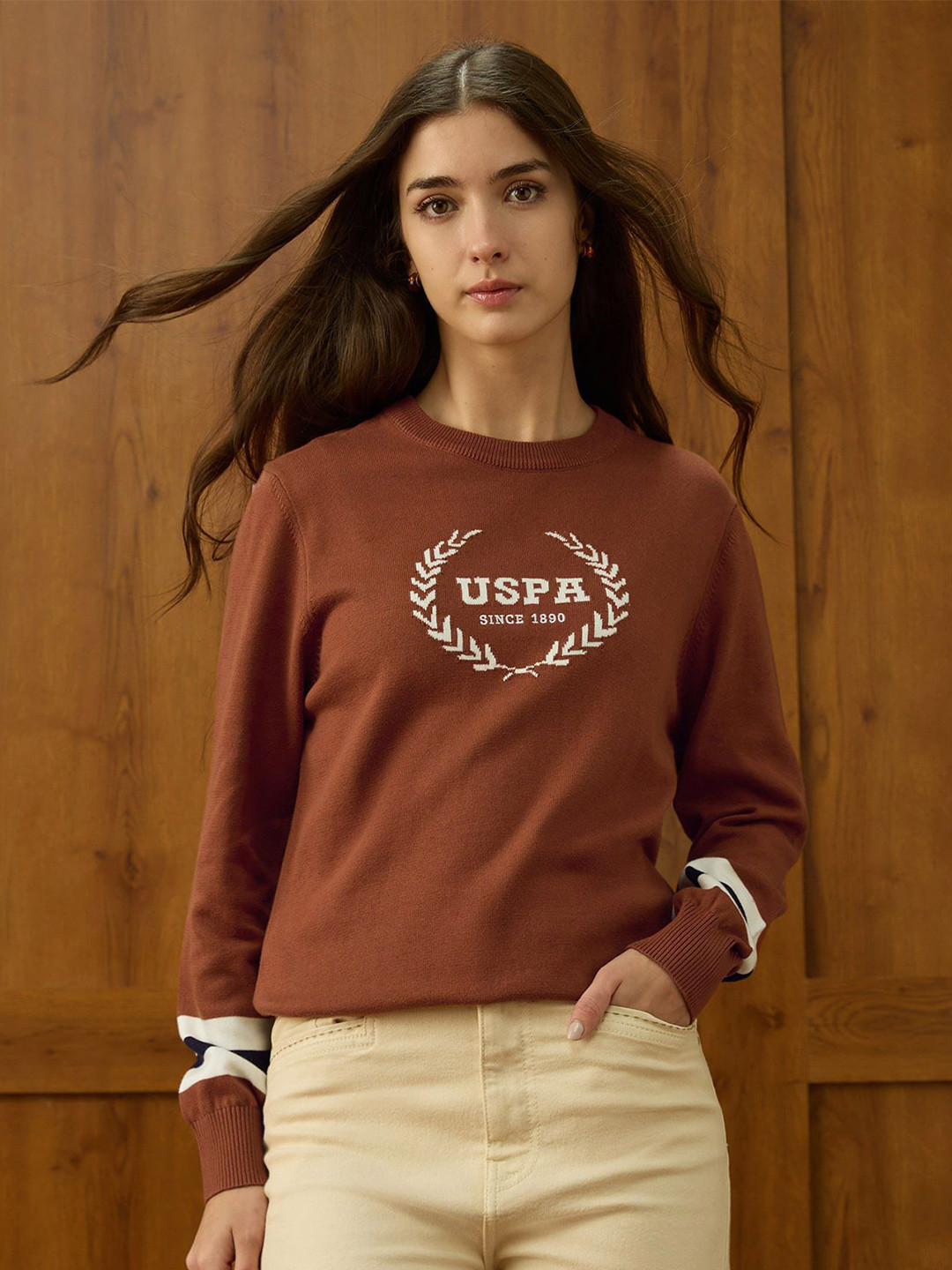 U.S. Polo Assn. Women Cotton Typography Printed Long Sleeves Pullover