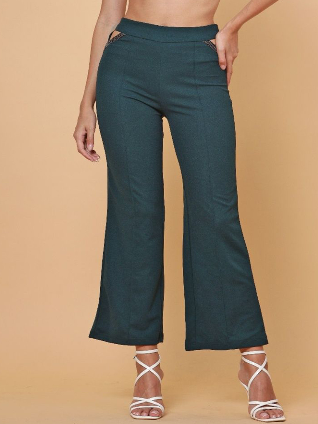 ELVORA Women Bootcut Fit High-Rise Pleated Trousers