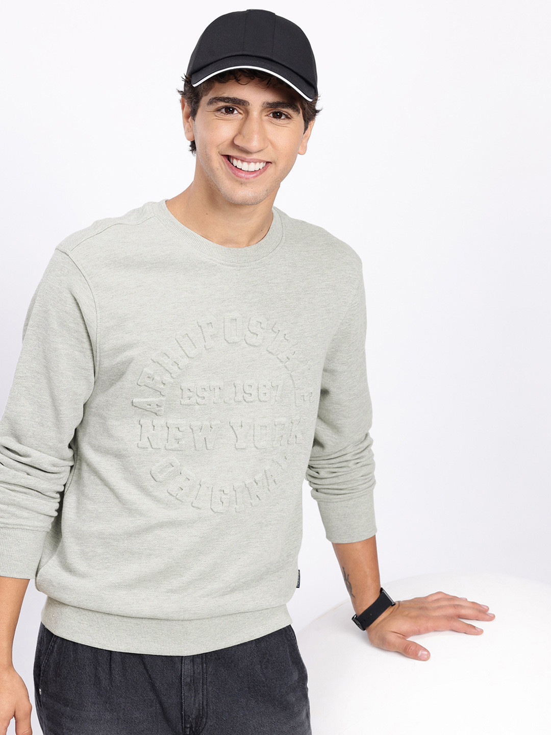 Aeropostale Typography Embossed Effect Pullover Sweatshirt