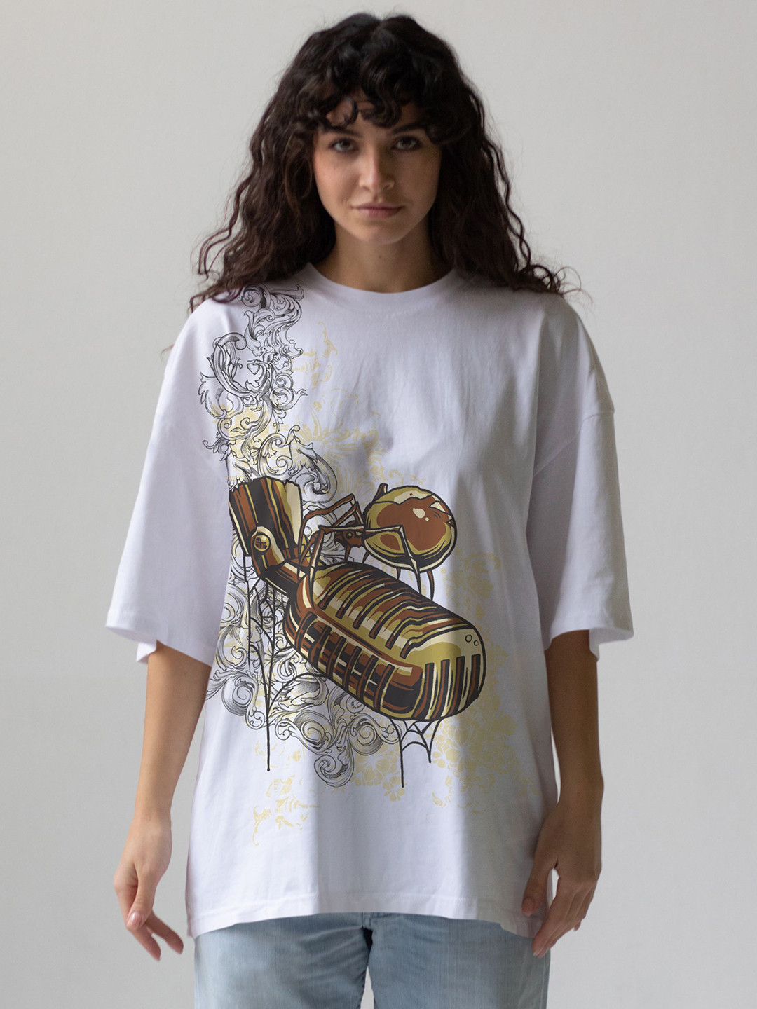 LEGACY AURA Graphic Printed Round Neck Drop-Shoulder Sleeves Cotton Oversized T-Shirt