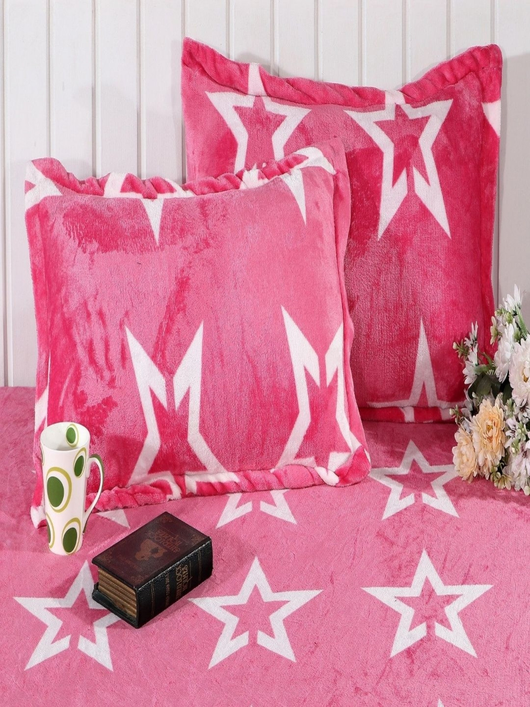 Terryfox Blue And White Printed Velvet 350 TC Double Bedsheet - 2.23 m x 1.45 m