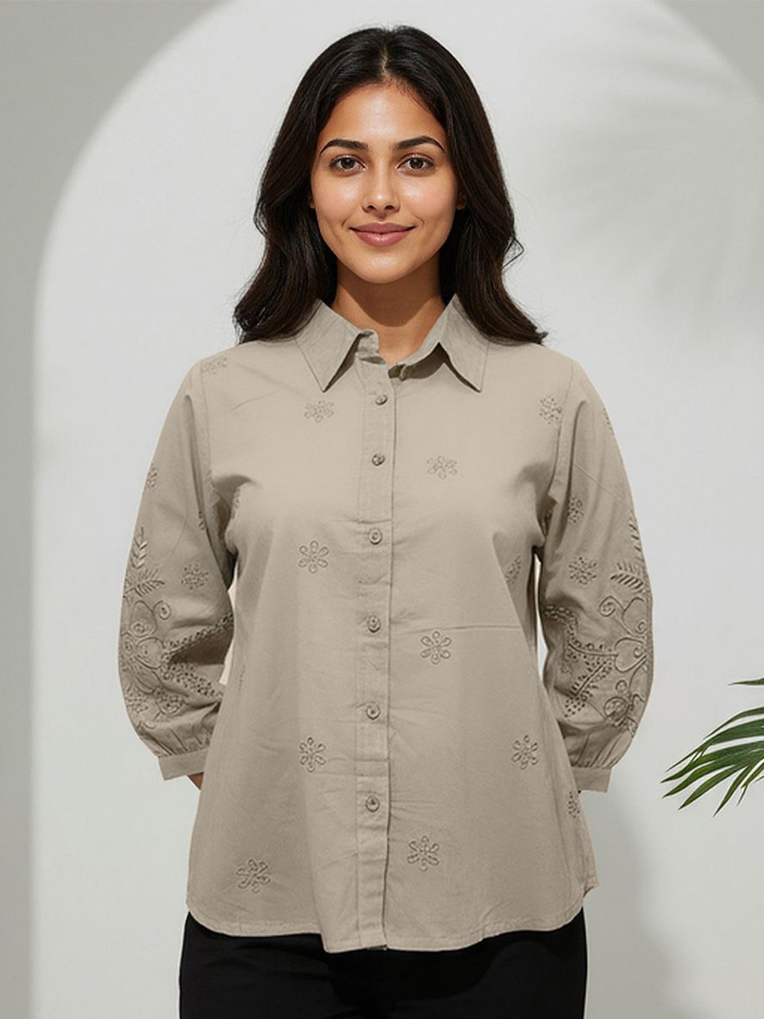 ZUMMER Women Textured Cotton Shirts