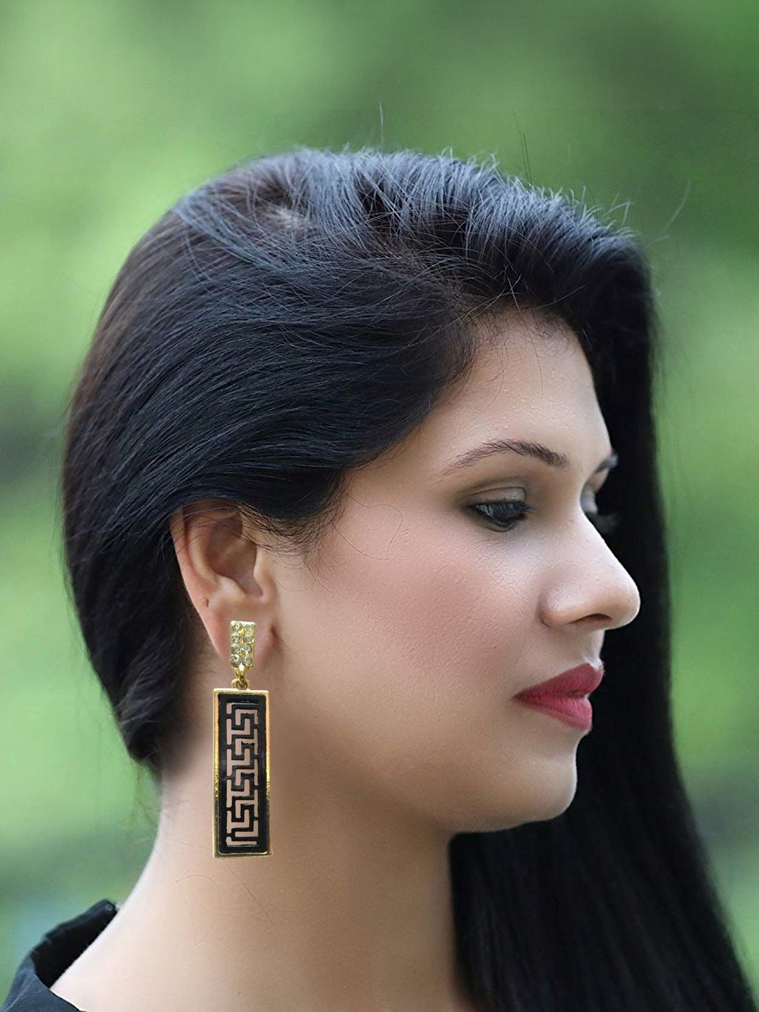 Sitashi Women Oxidized Greek Key Drop Earrings
