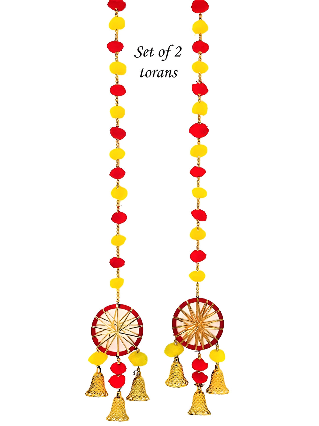 Sellplus 2-Piece Red & Yellow Lace & Beaded Pompom Toram