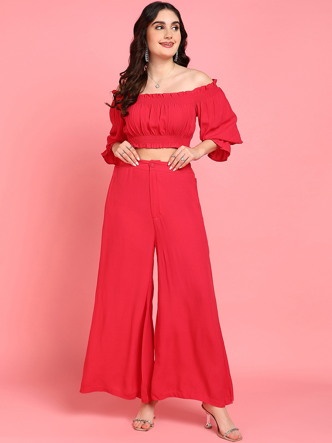 Shades of Sabi Off Shoulder Crop Top With Trouser Co-Ords