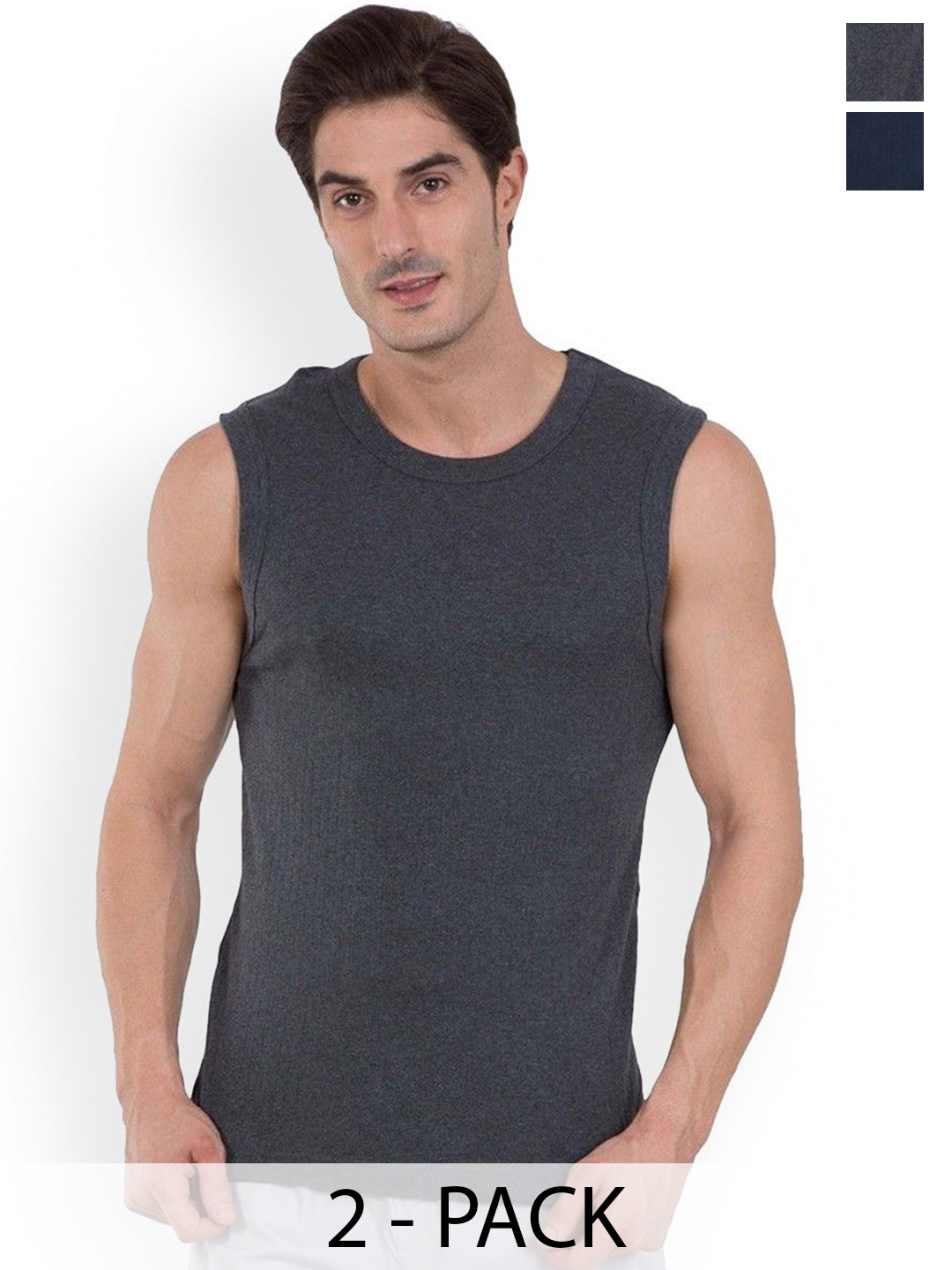 COLORS by Rupa Frontline Pack Of 2 Ribbed Anti-Bacterial Cotton Basic InnerVests