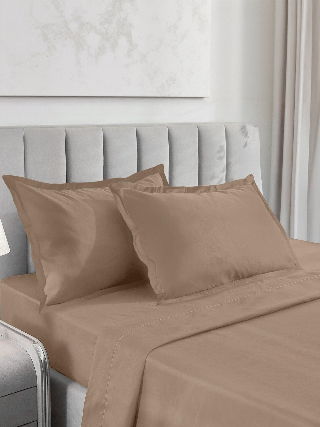 enera Charm Mauve 600 TC Breathable & Durable King Size Flat Bedsheet with 2 Pillow Covers