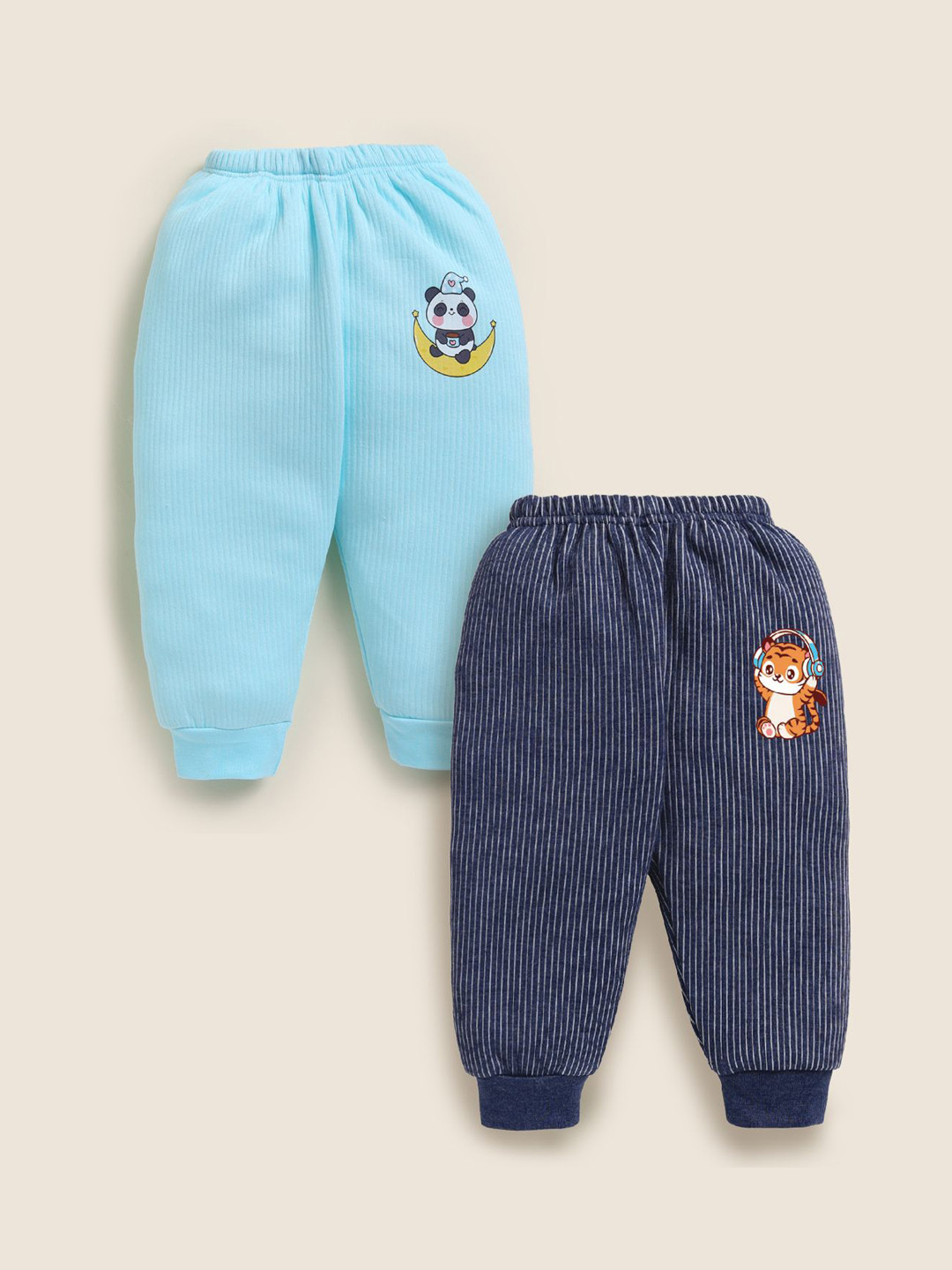 MooNKids Infants Pack Of 2 Striped Pattern Mis-Rise Joggers Lounge Pants