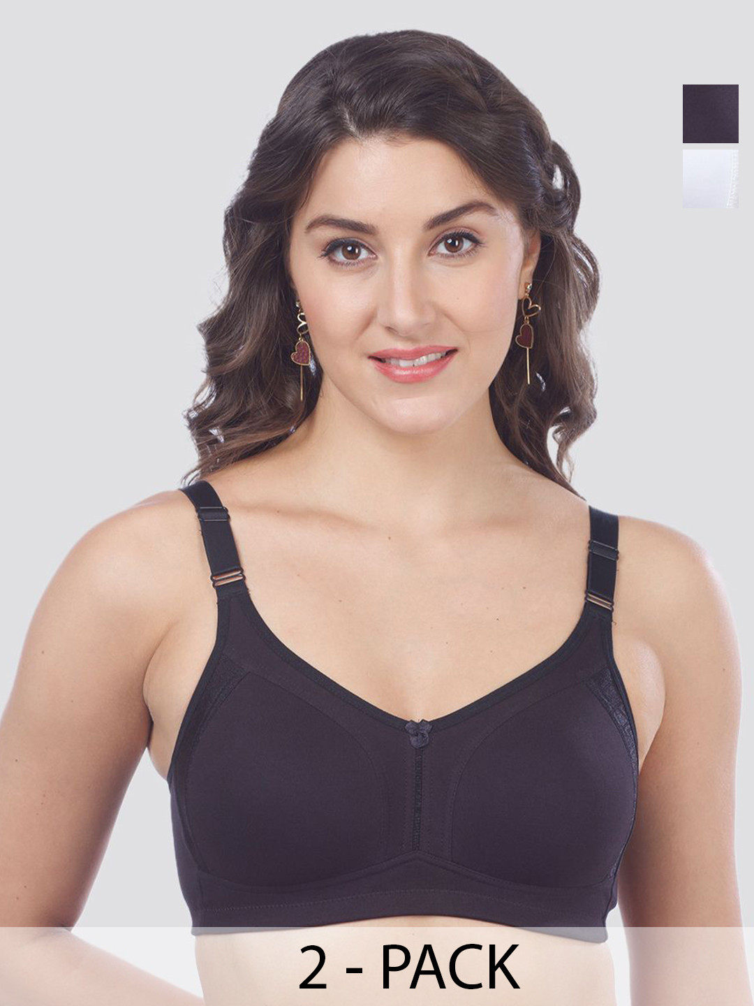 MAASHIE  Women Pack of 2 Full Coverage Side Panel Lace Double Layered Cups Everyday Bra