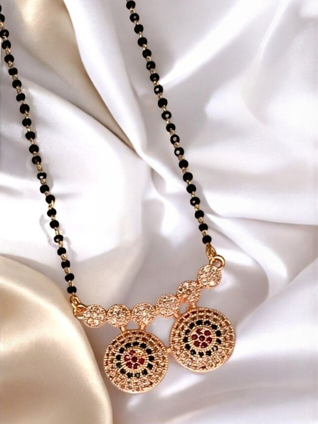 INDIAURA MODE Gold-Plated Artificial Stones Studded And Beaded Mangalsutra
