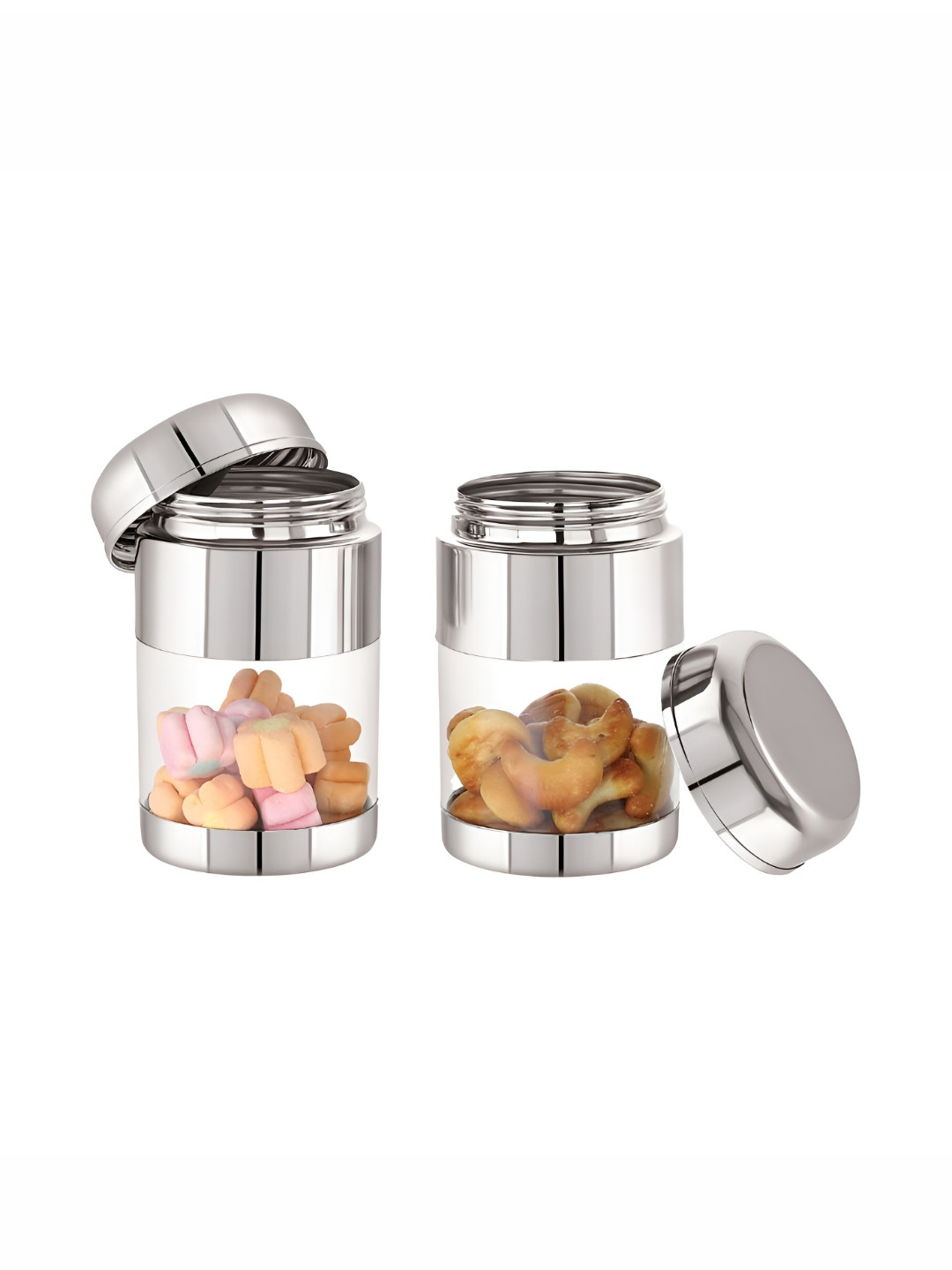 SIZZLE Silver-Toned 2 Pieces Stainless Steel Jar Containers With See Through Lid-410mlEach