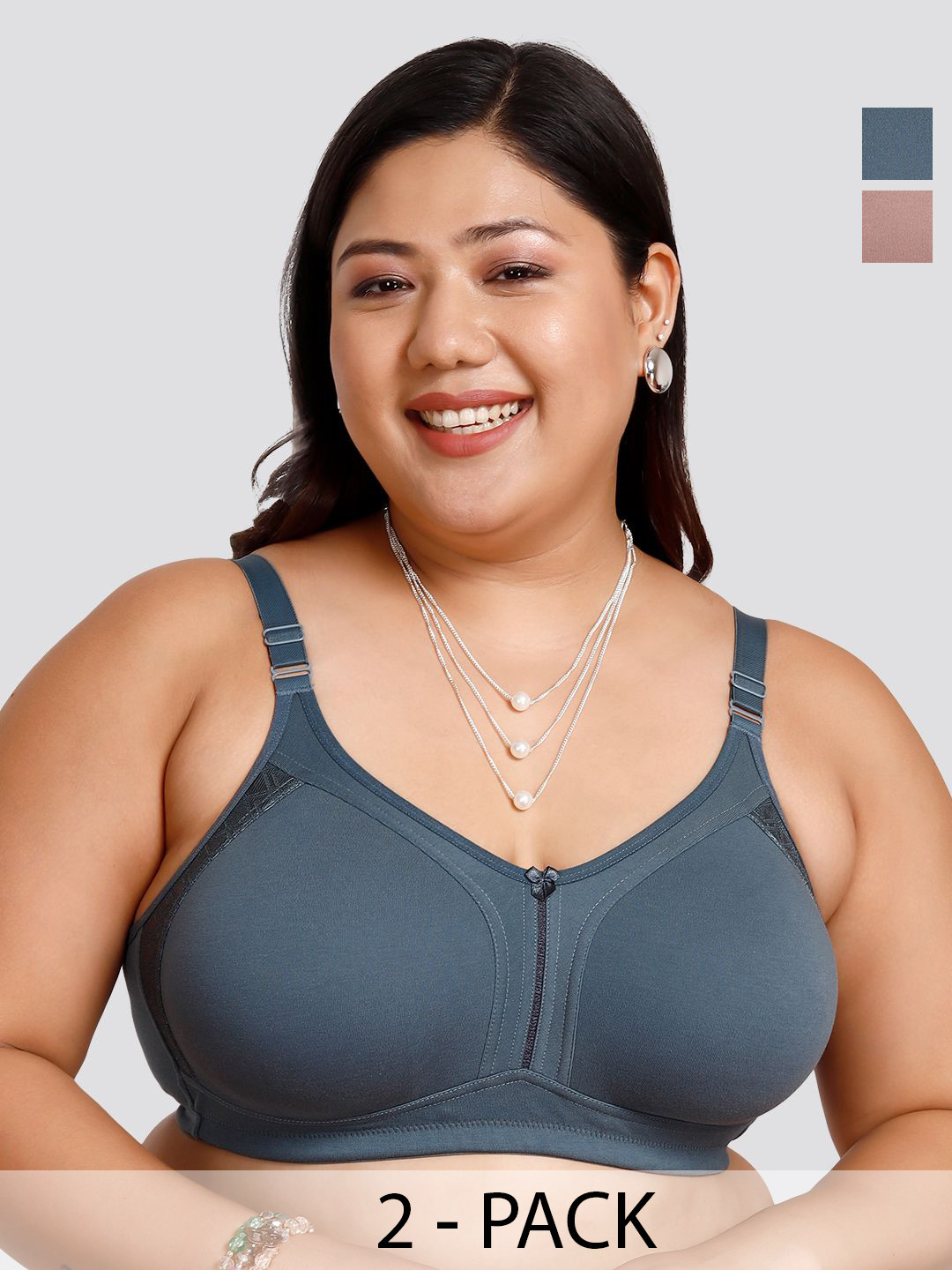 MAASHIE  Pack of 2 Lace Full Coverage Non Padded Double Layered High Support Everyday Bra
