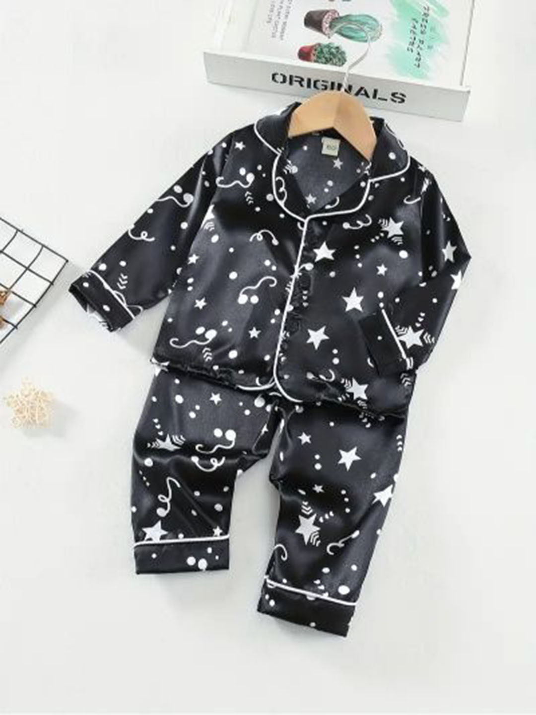 PAGHDAL BROTHER Kids Printed Lapel Collar Shirt Slip-On Pyjamas Night suit