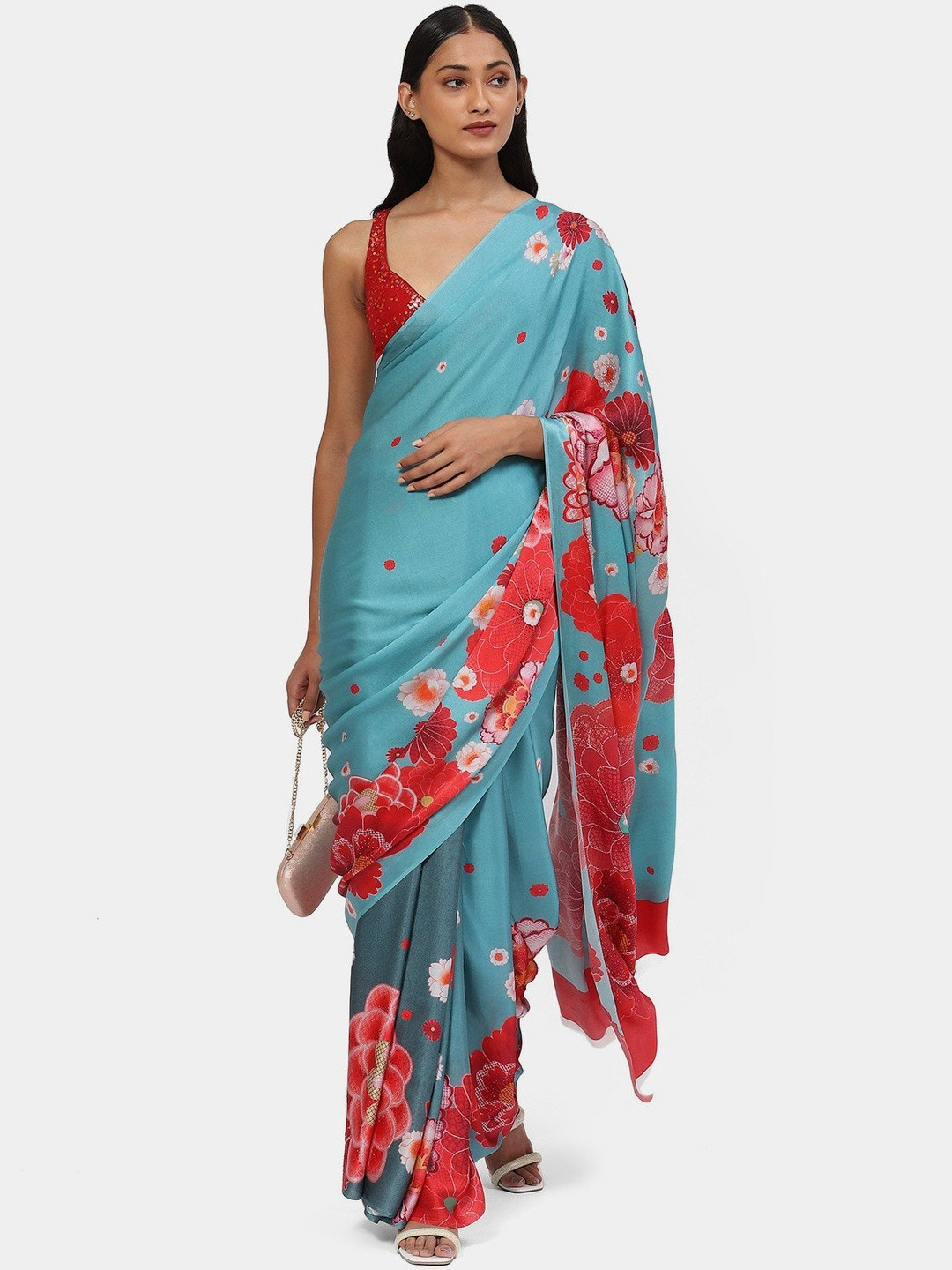 Satya Paul Floral Printed Satin Saree
