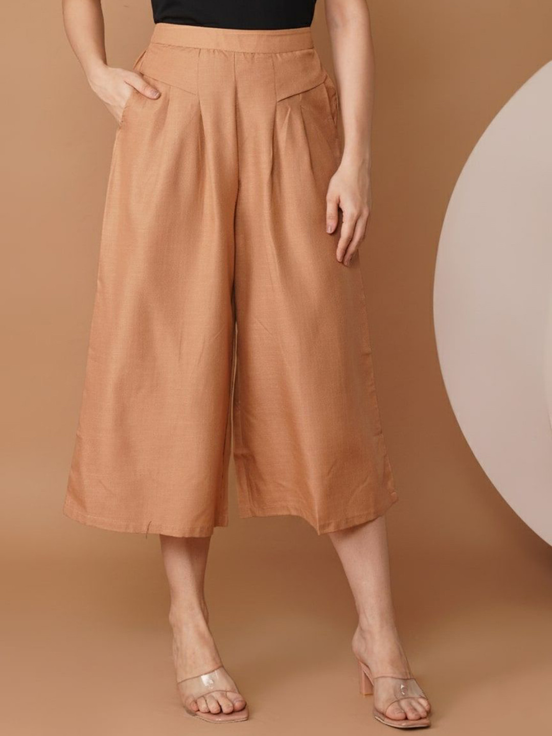 Chemistry Women Relaxed High-Rise Easy Wash Pleated Cotton Culottes Trousers