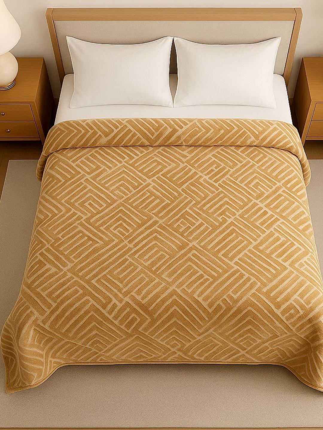Nivasam Camel Brown Abstract Printed Mink Mild Winter 500 GSM Blanket
