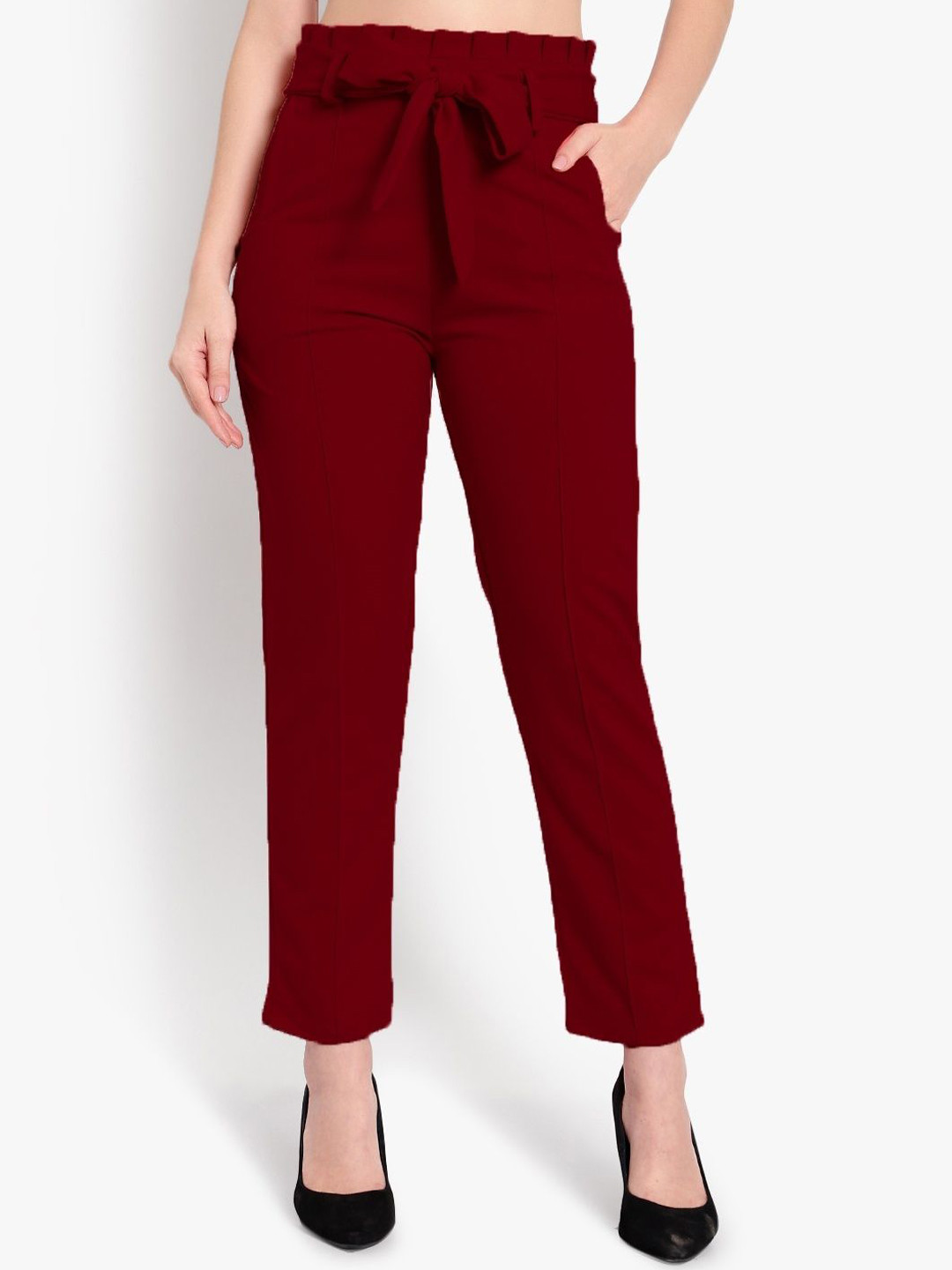 ELVORA Women Slim Fit High-Rise Non Iron Peg Trousers