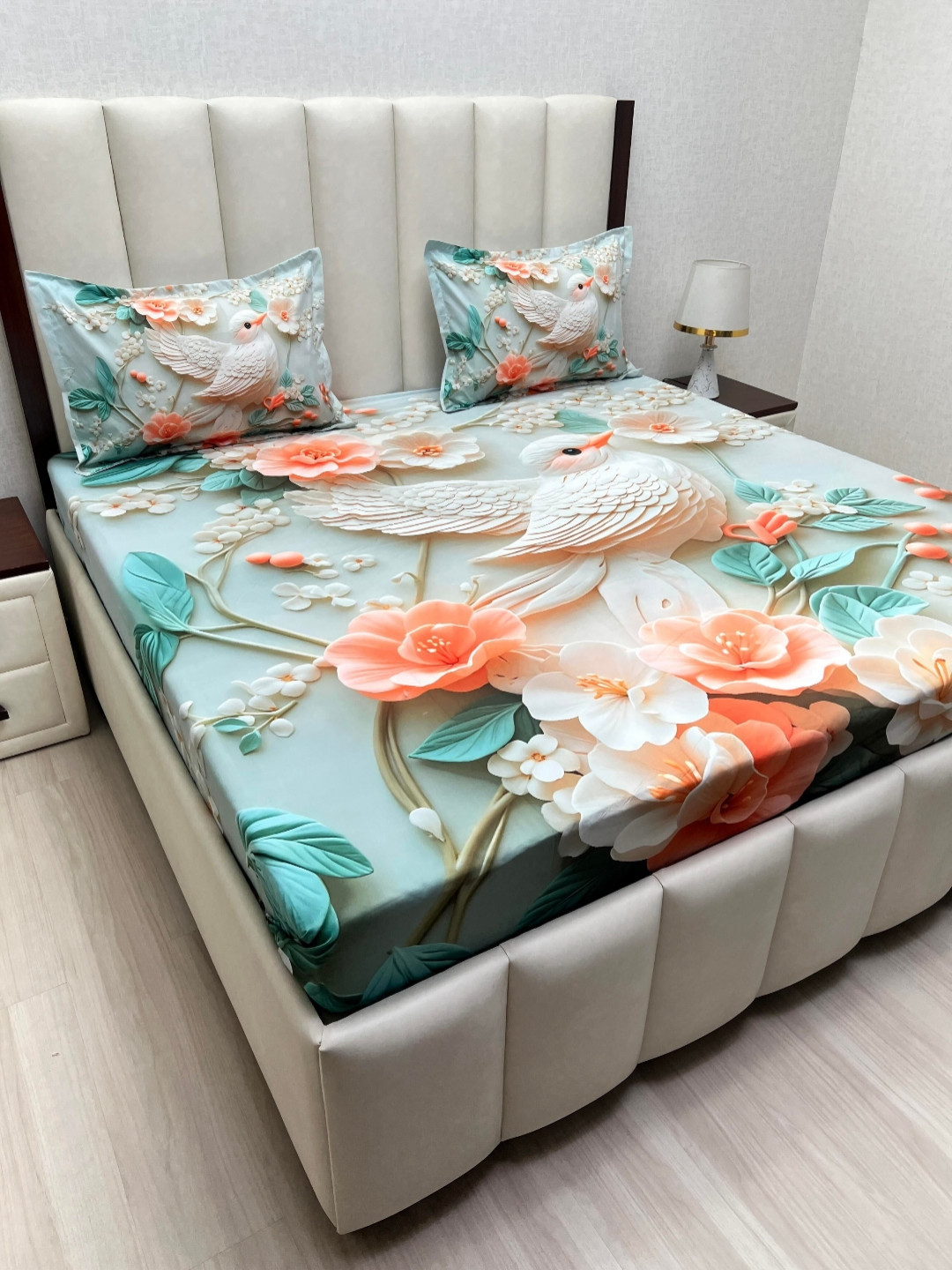 Pure Decor Magical Cream Floral Printed Microfiber 130TC Queen Bedsheet Set  2.28m x 2.54m