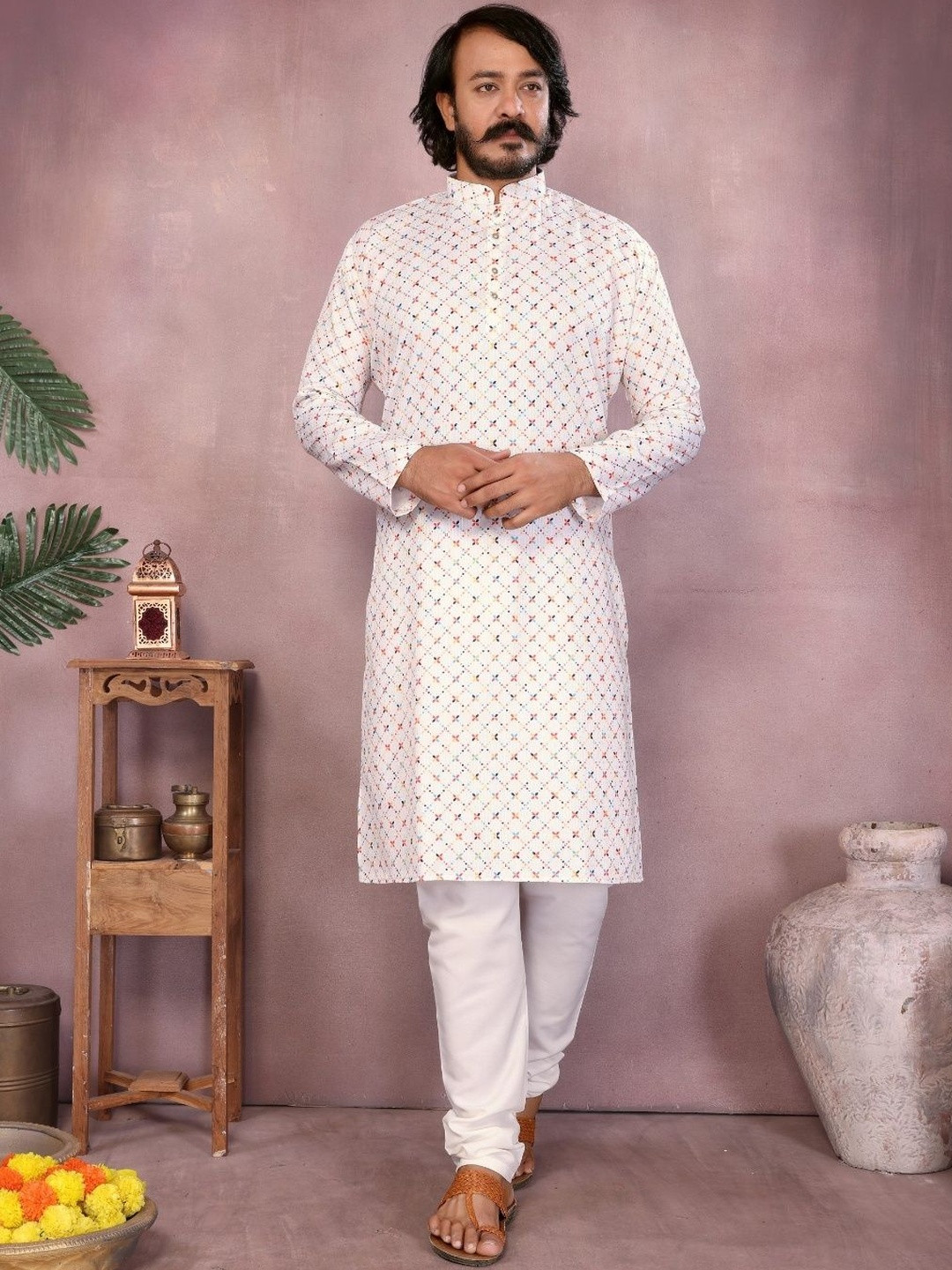 RKTOYSANS Men Geometric Printed Pure Cotton Kurta with Pyjamas