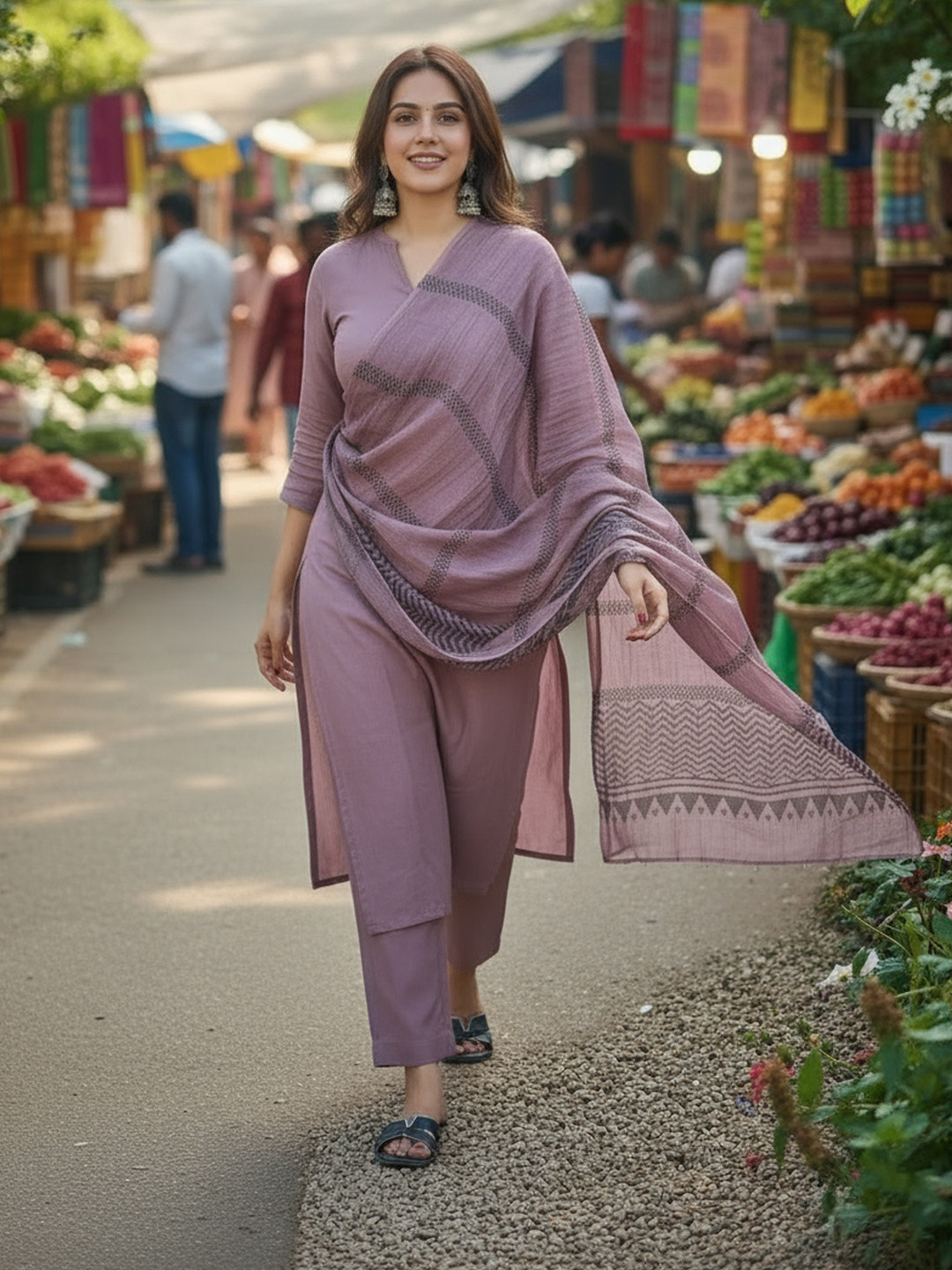 GoSriKi Women Kurta with Trousers & Dupatta set