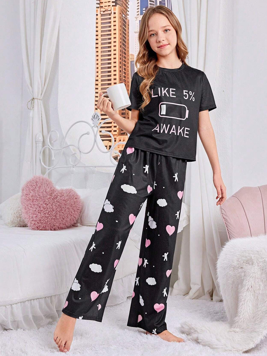 PAGHDAL BROTHER Girls Printed Round Neck Night suit