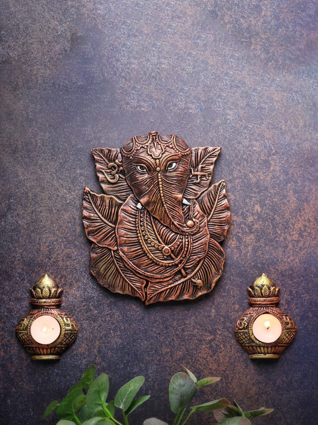 The handicraftian GANESH LEAVE HANGING Clay Ethnic Motifs Antique Spiritual Wall Decor-9In