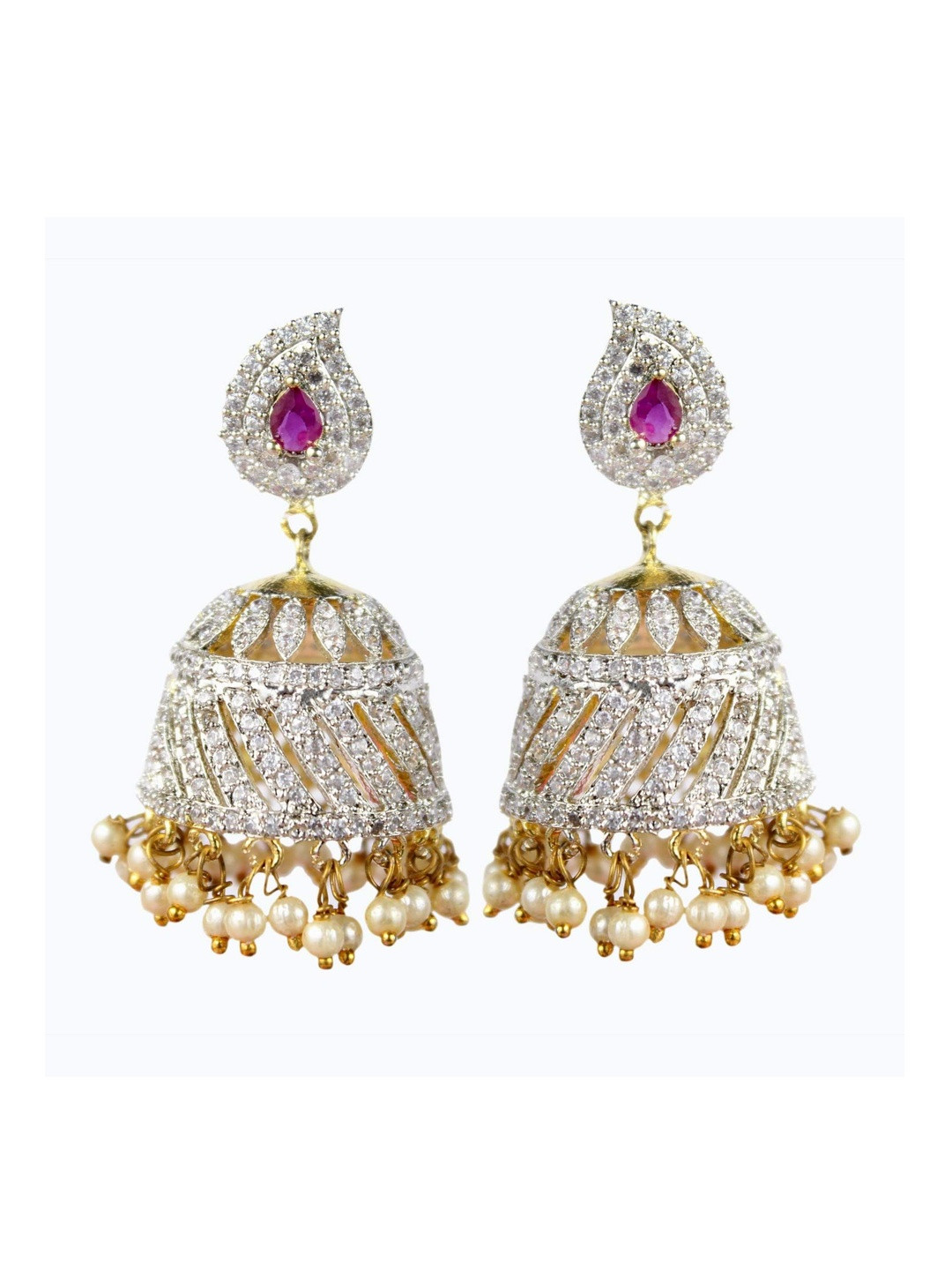 Sitashi Women Classic American Diamond Silver Jhumkas Earrings
