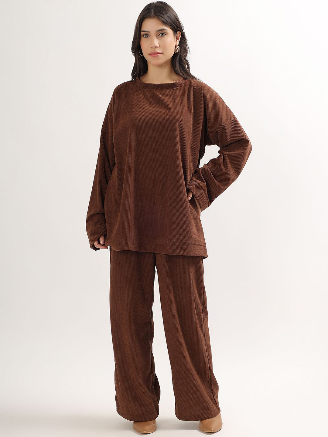 PELLE LUXUR Pure Cotton Long Sleeves T-Shirt With Trousers