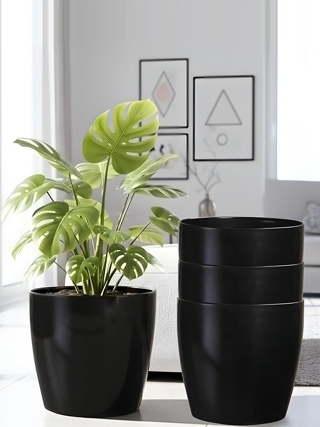 Kuber Industries Marioo Black 4 Pieces Lightweight Flower Pots